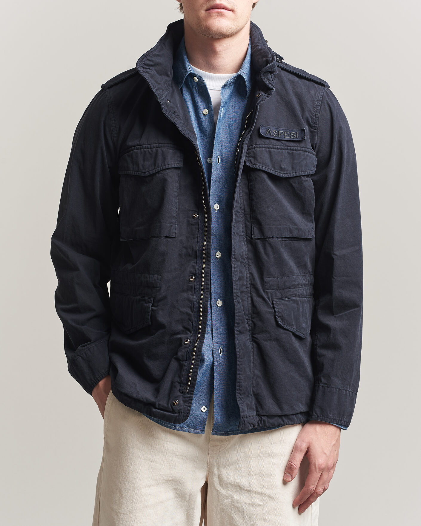 Mies | Takit | Aspesi | Washed Cotton Field Jacket Navy
