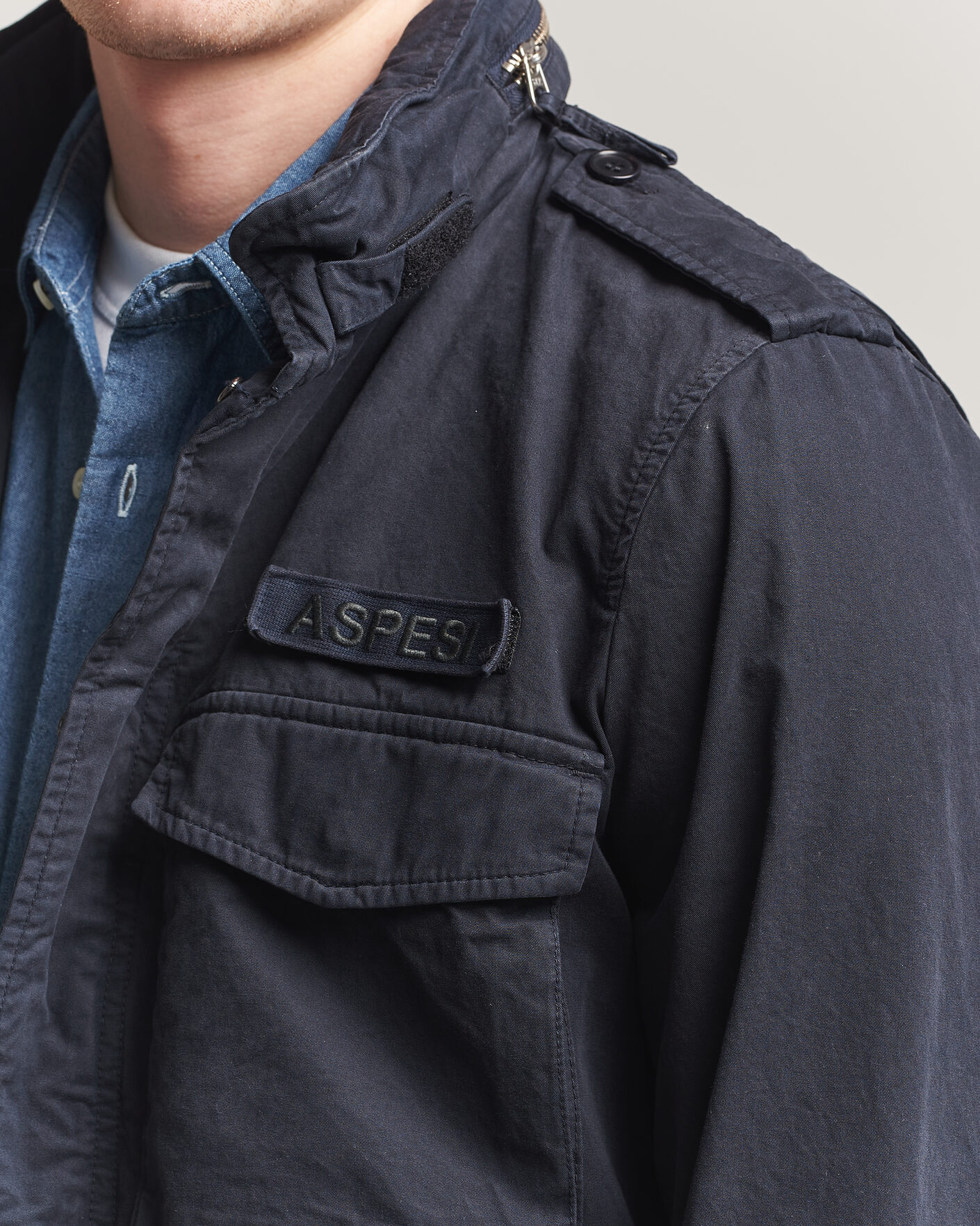 Mies | Takit | Aspesi | Washed Cotton Field Jacket Navy