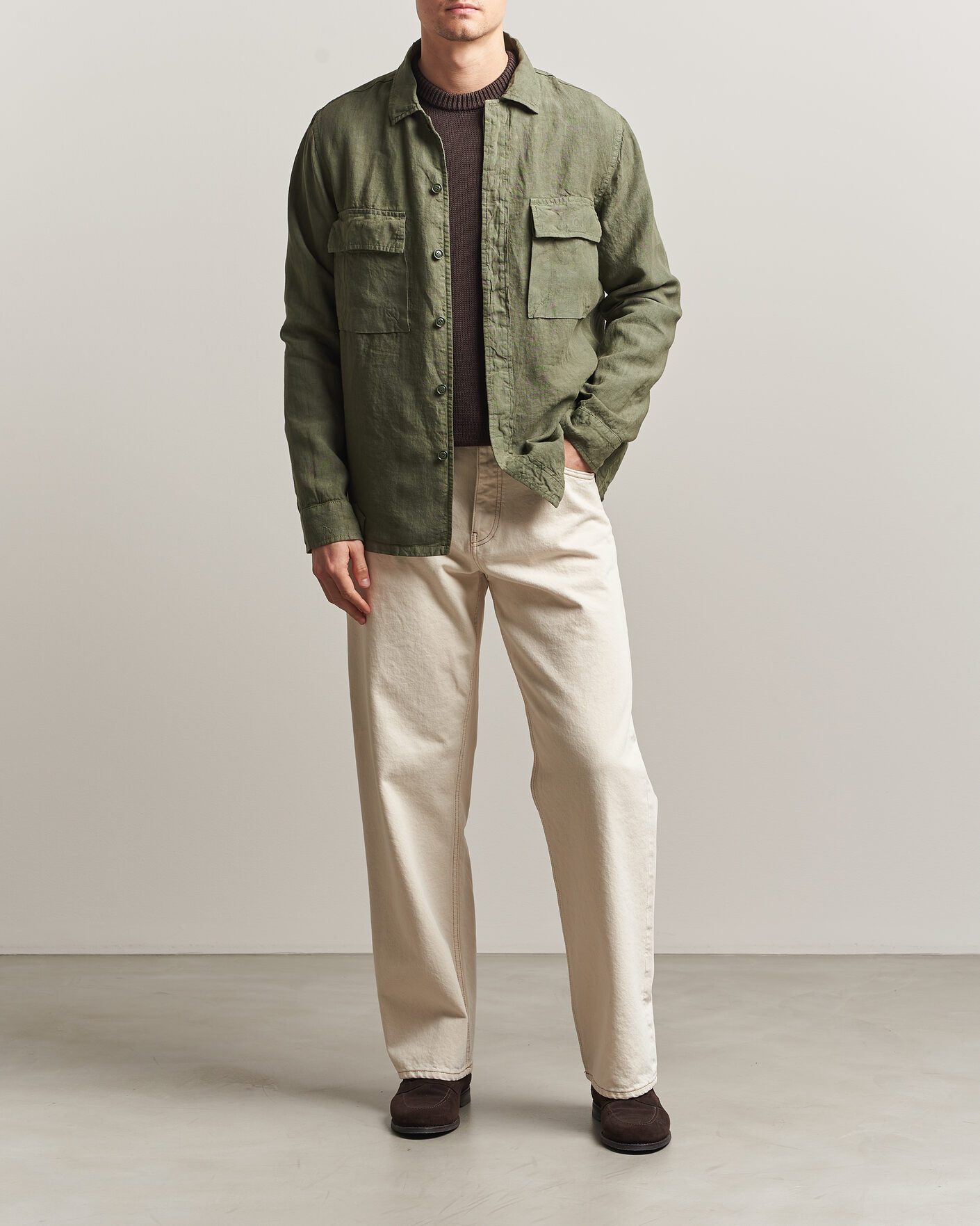 Mies | Takit | Aspesi | Linen Overshirt Military