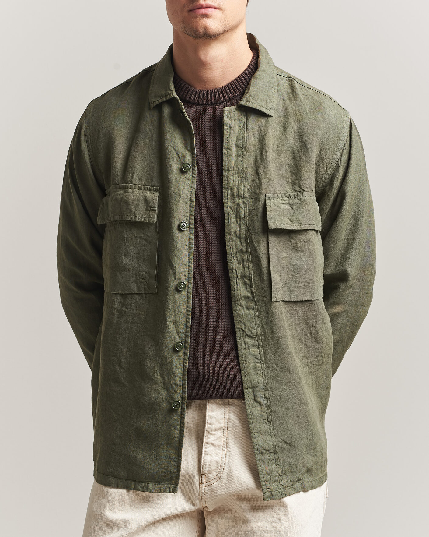 Mies | Takit | Aspesi | Linen Overshirt Military