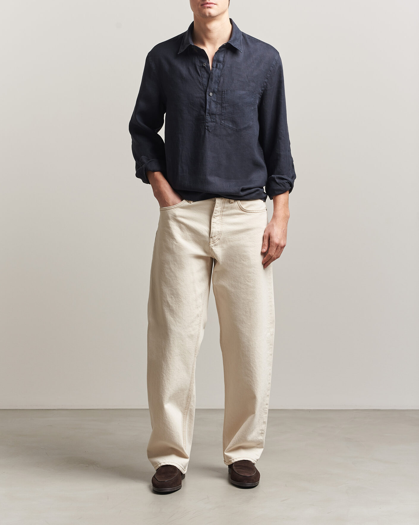 Mies | Kauluspaidat | Aspesi | Popover Linen Shirt Navy