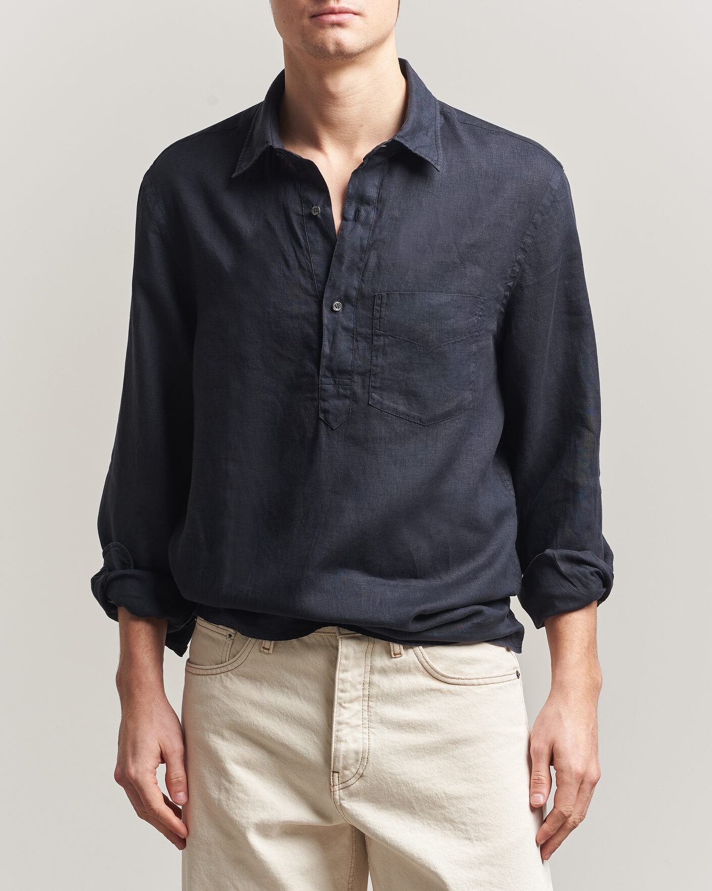 Mies | Kauluspaidat | Aspesi | Popover Linen Shirt Navy