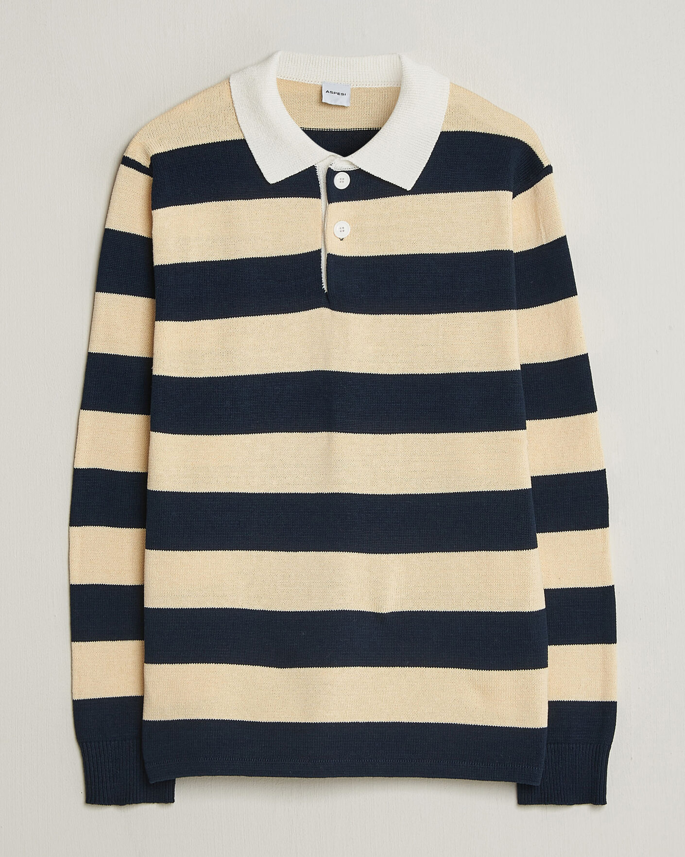 Mies | Puserot | Aspesi | Long Sleeve Knitted Polo Navy/Ecru