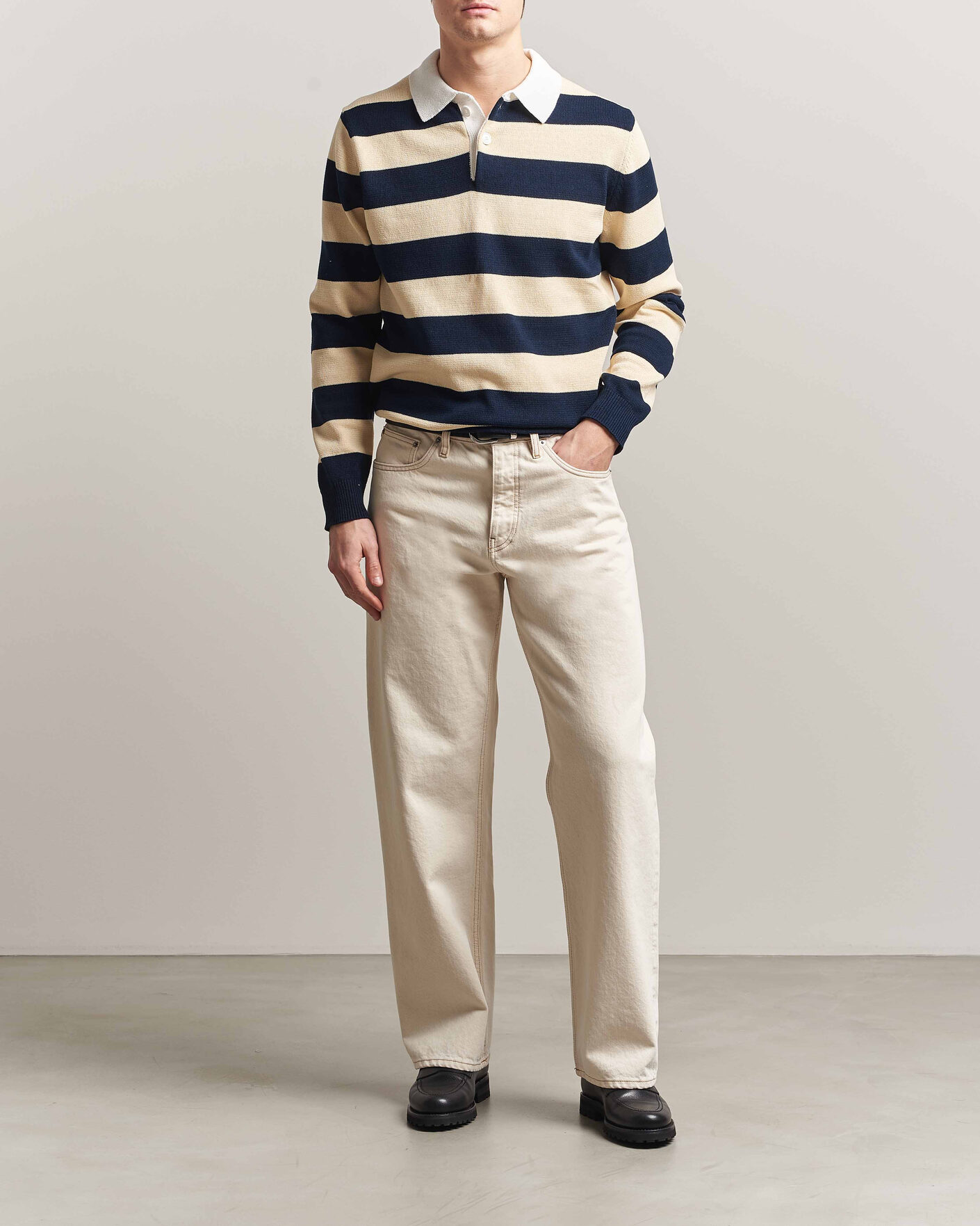 Mies | Puserot | Aspesi | Long Sleeve Knitted Polo Navy/Ecru