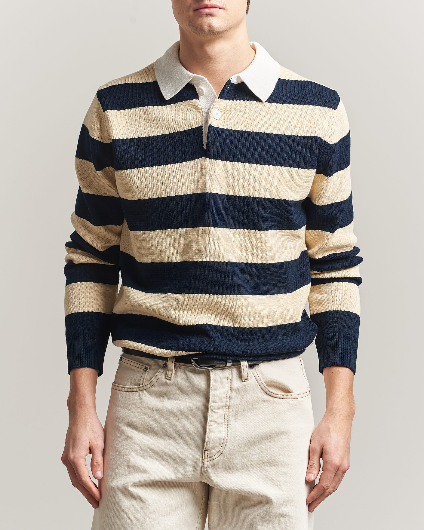 Mies | Puserot | Aspesi | Long Sleeve Knitted Polo Navy/Ecru