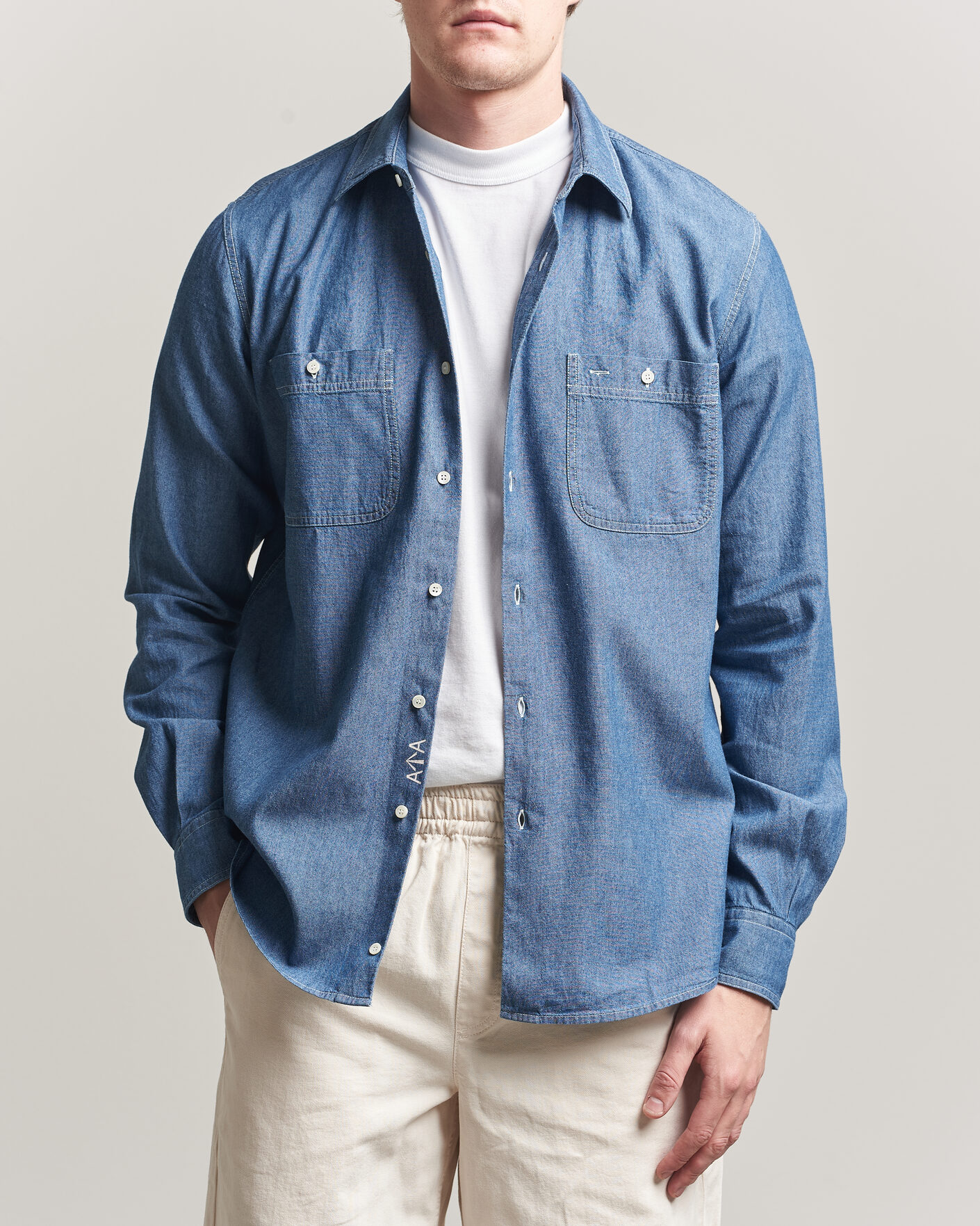 Mies | Kauluspaidat | Aspesi | Chambray Work Shirt Medium Blue