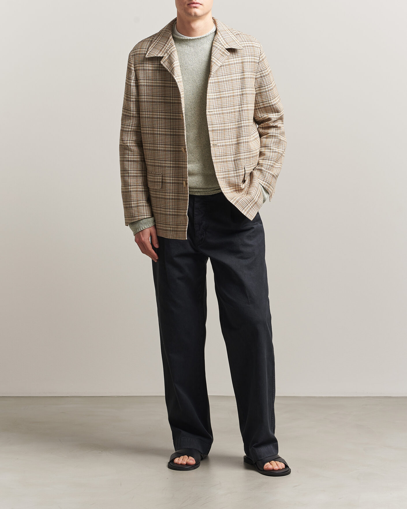 Mies | Takit | Auralee | Silk/Linen Chore Jacket Beige Check