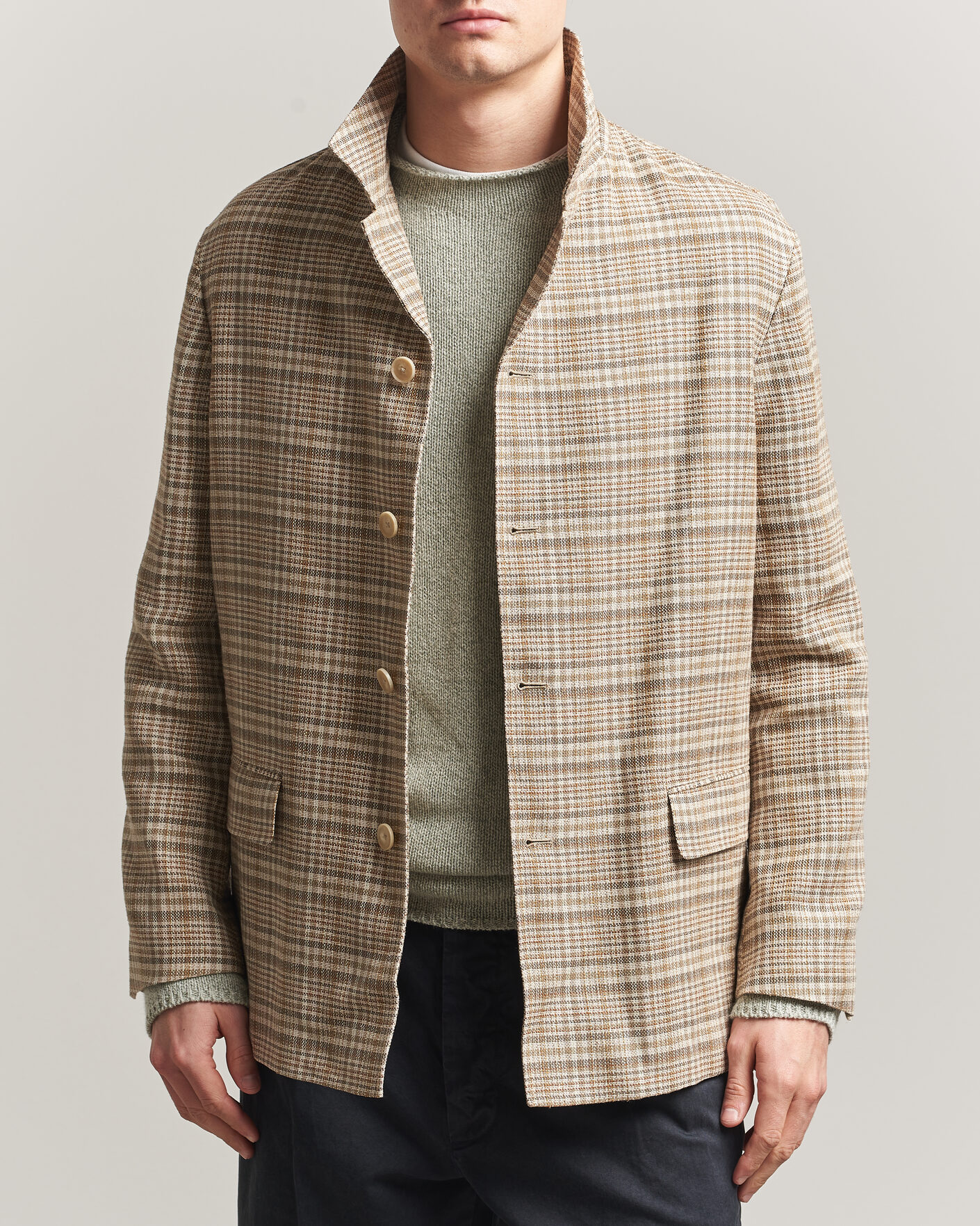 Mies | Takit | Auralee | Silk/Linen Chore Jacket Beige Check