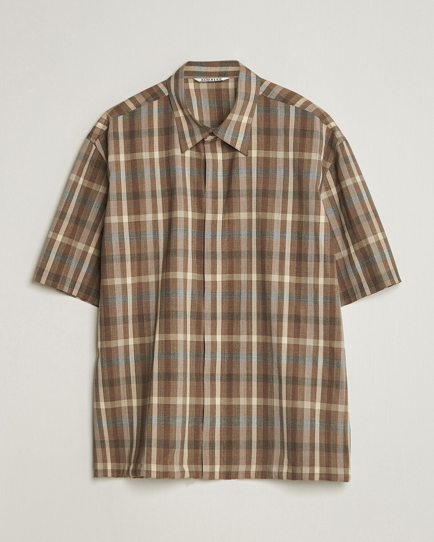 Mies | Kauluspaidat | Auralee | Tropical Wool Half Sleeve Shirt Brown Check