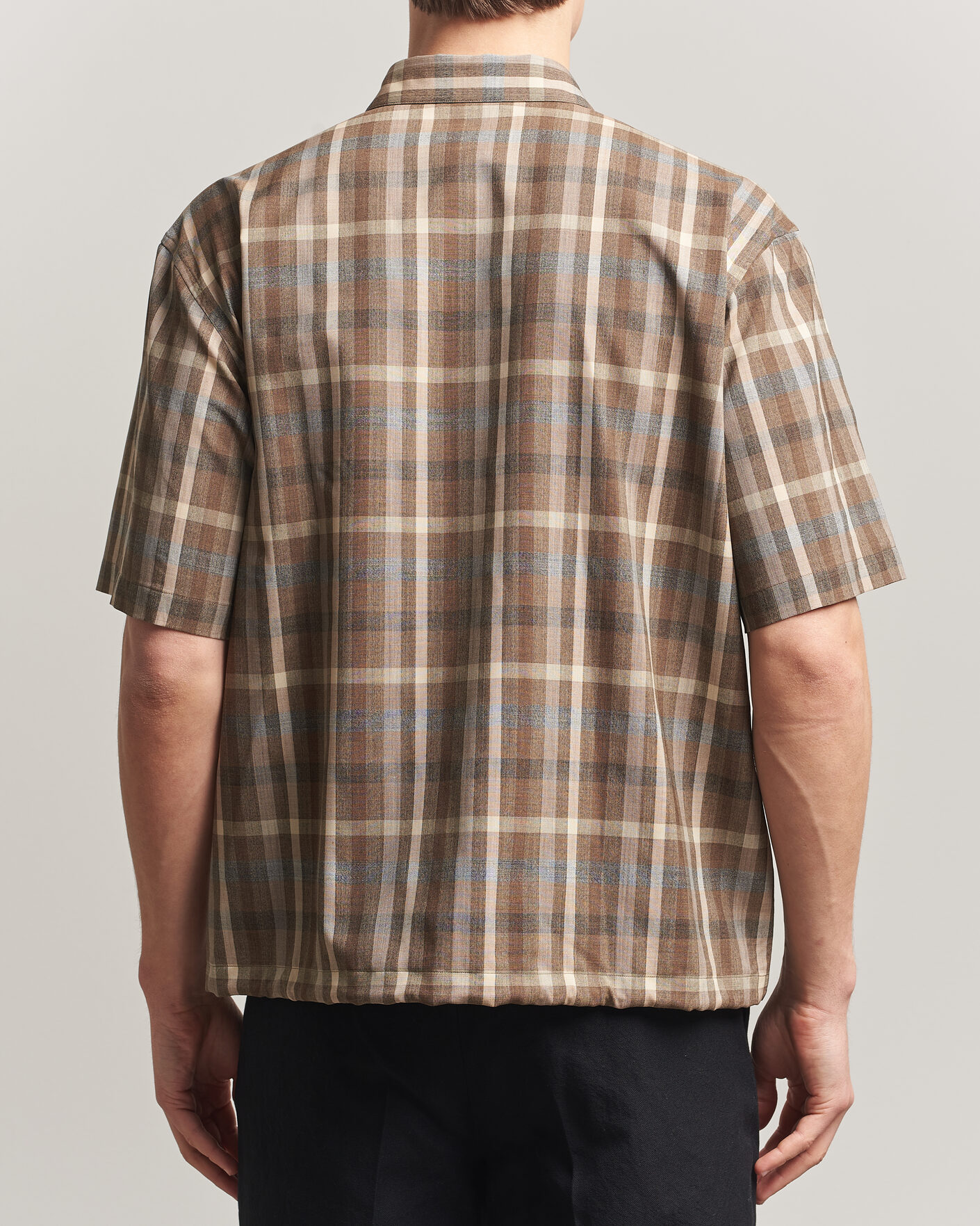 Mies | Kauluspaidat | Auralee | Tropical Wool Half Sleeve Shirt Brown Check