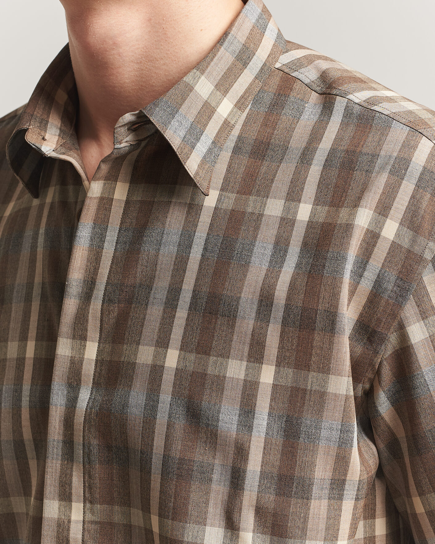 Mies | Kauluspaidat | Auralee | Tropical Wool Half Sleeve Shirt Brown Check