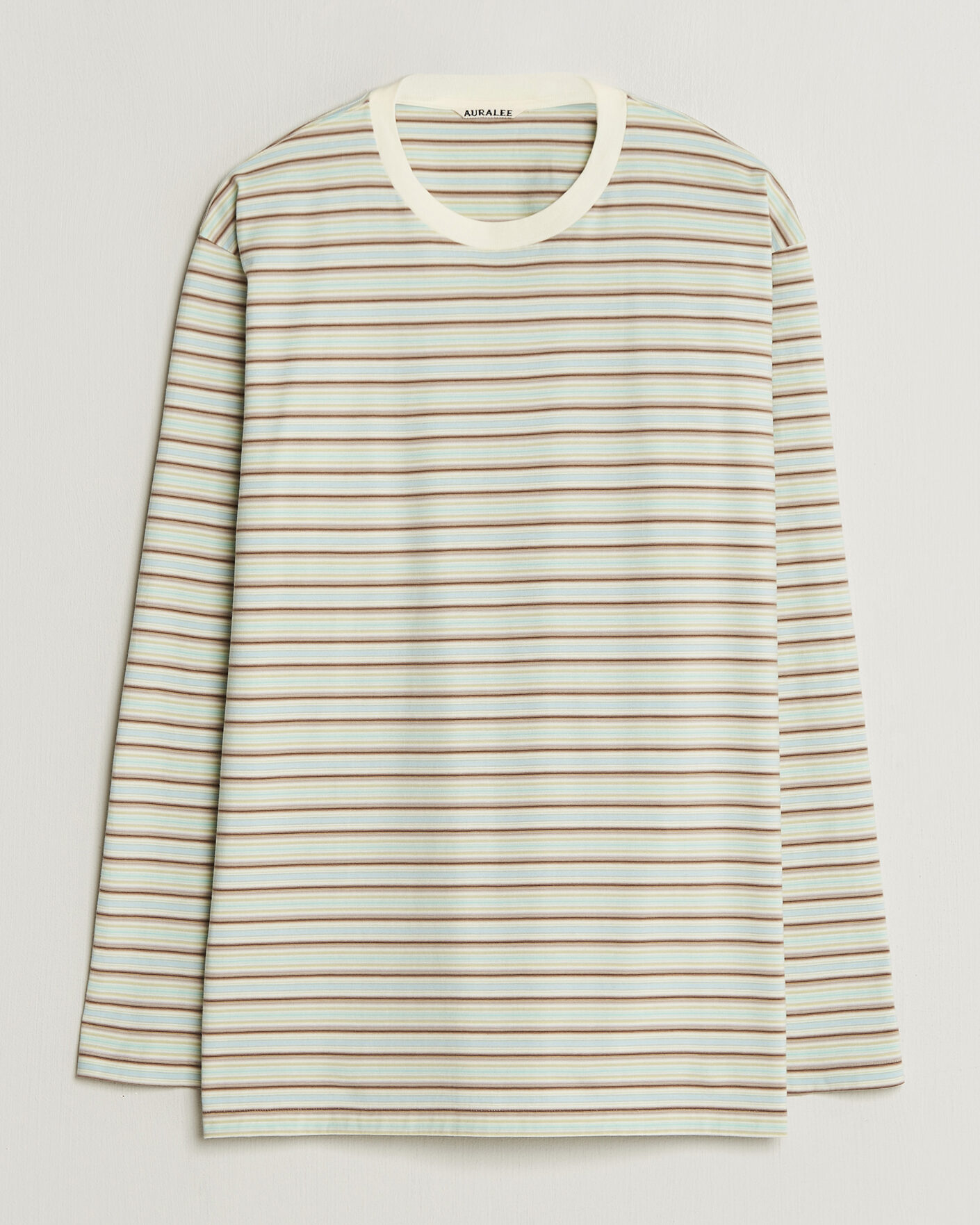 Mies | T-paidat | Auralee | Long Sleeve Cotton T-Shirt Mint Stripe
