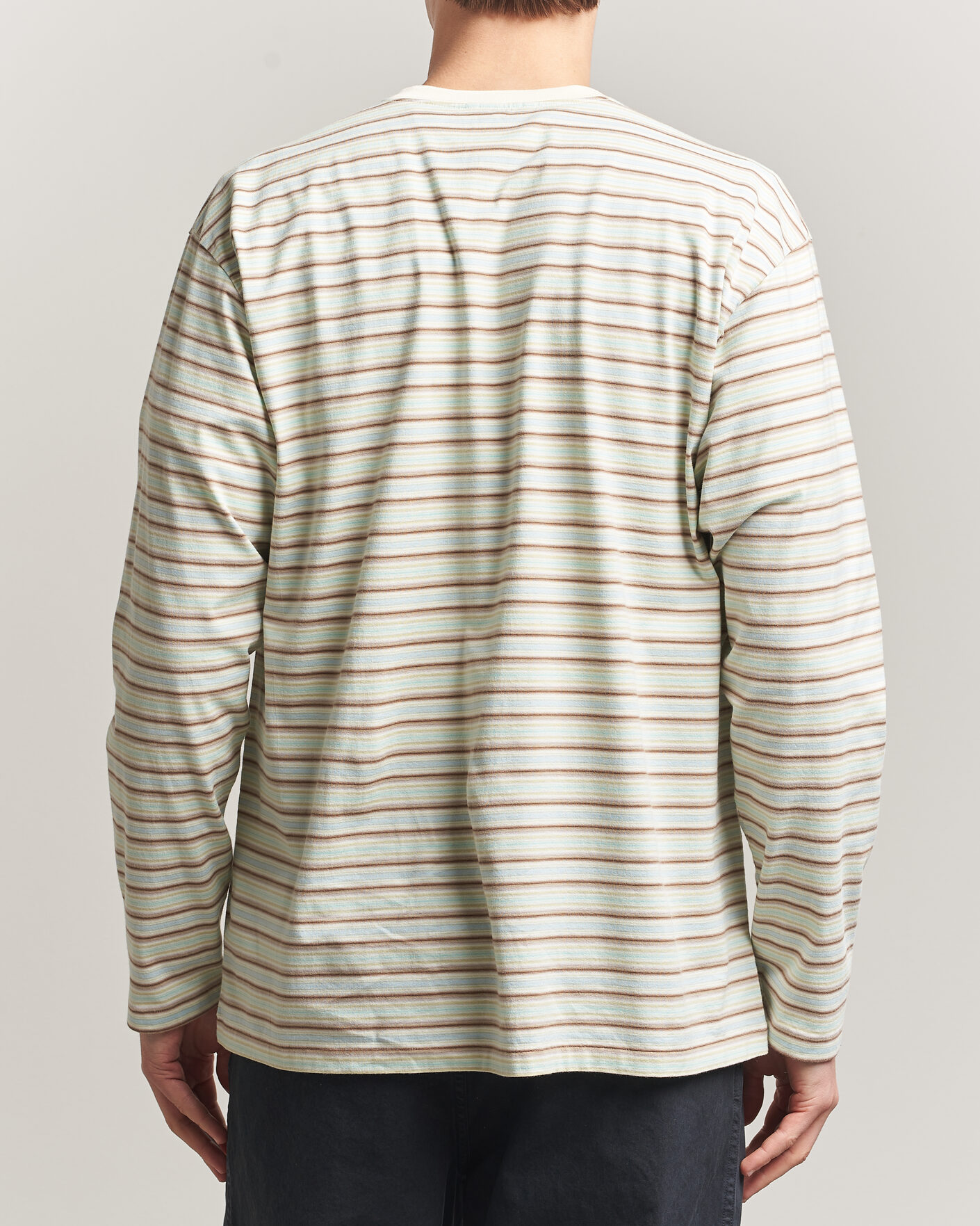 Mies | T-paidat | Auralee | Long Sleeve Cotton T-Shirt Mint Stripe