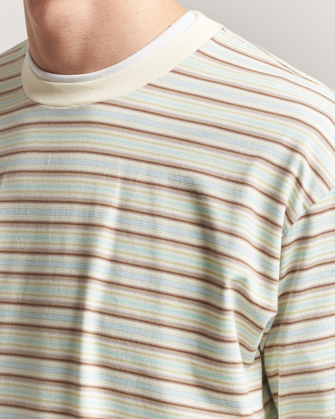 Mies | T-paidat | Auralee | Long Sleeve Cotton T-Shirt Mint Stripe