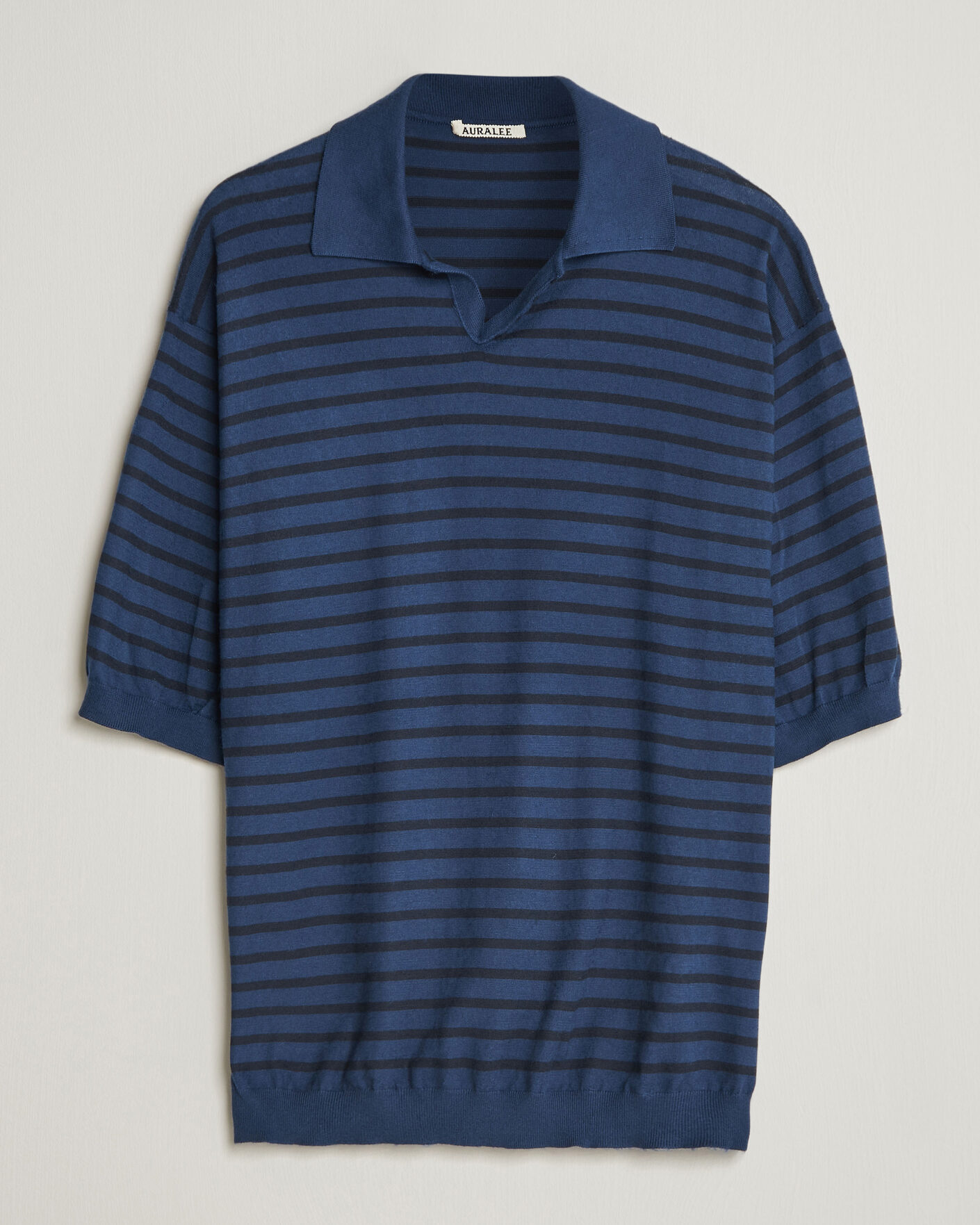 Mies | Pikeet | Auralee | Cotton Knit Skipper Polo Navy Stripe