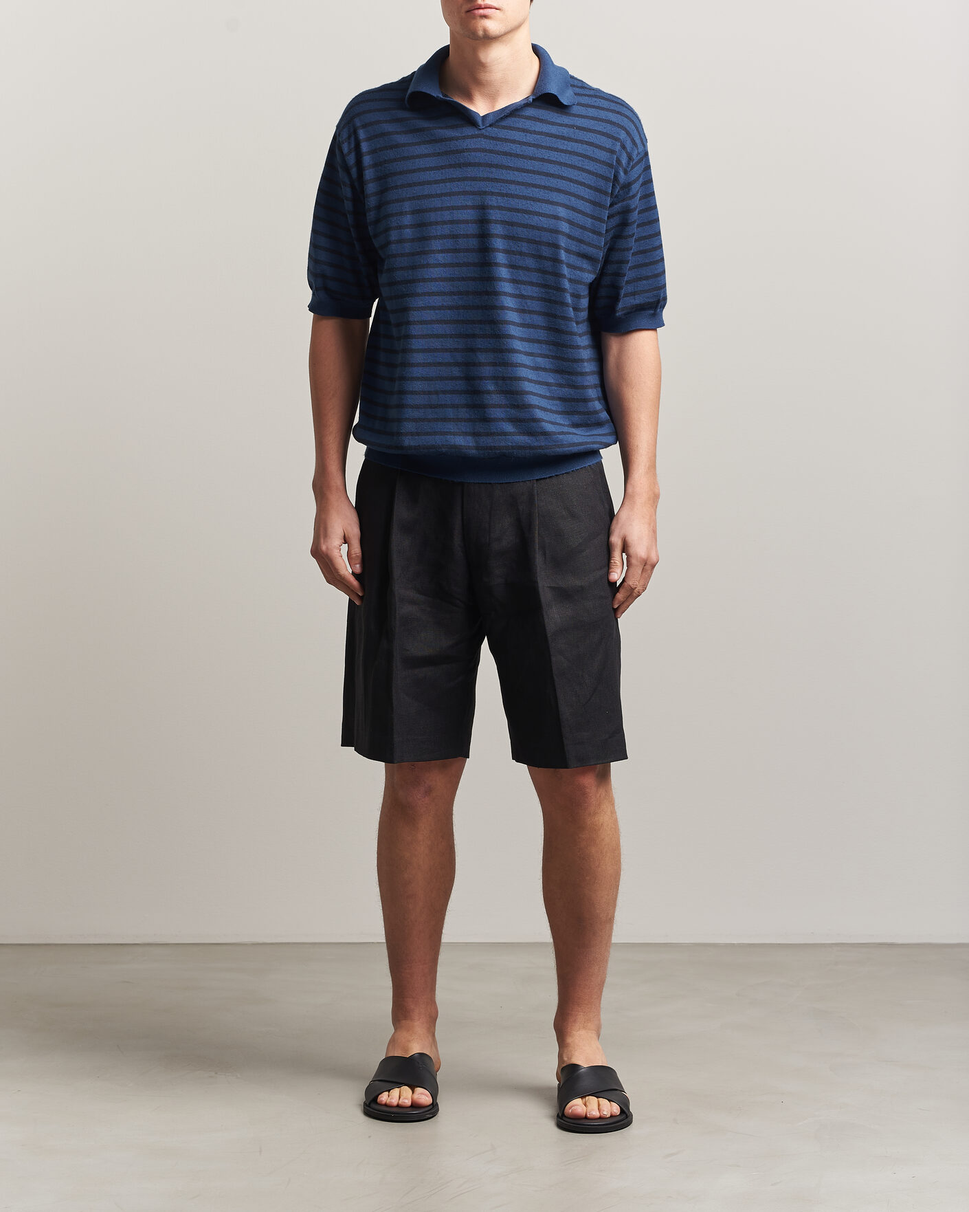 Mies | Pikeet | Auralee | Cotton Knit Skipper Polo Navy Stripe