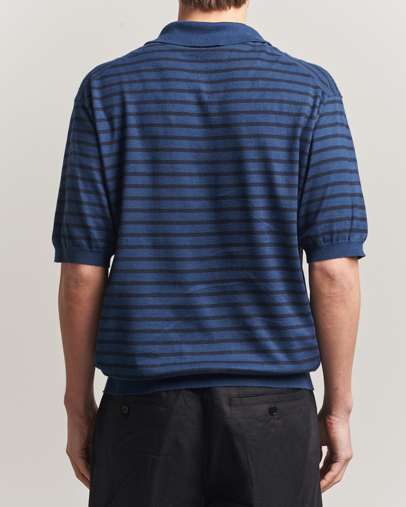 Mies | Pikeet | Auralee | Cotton Knit Skipper Polo Navy Stripe