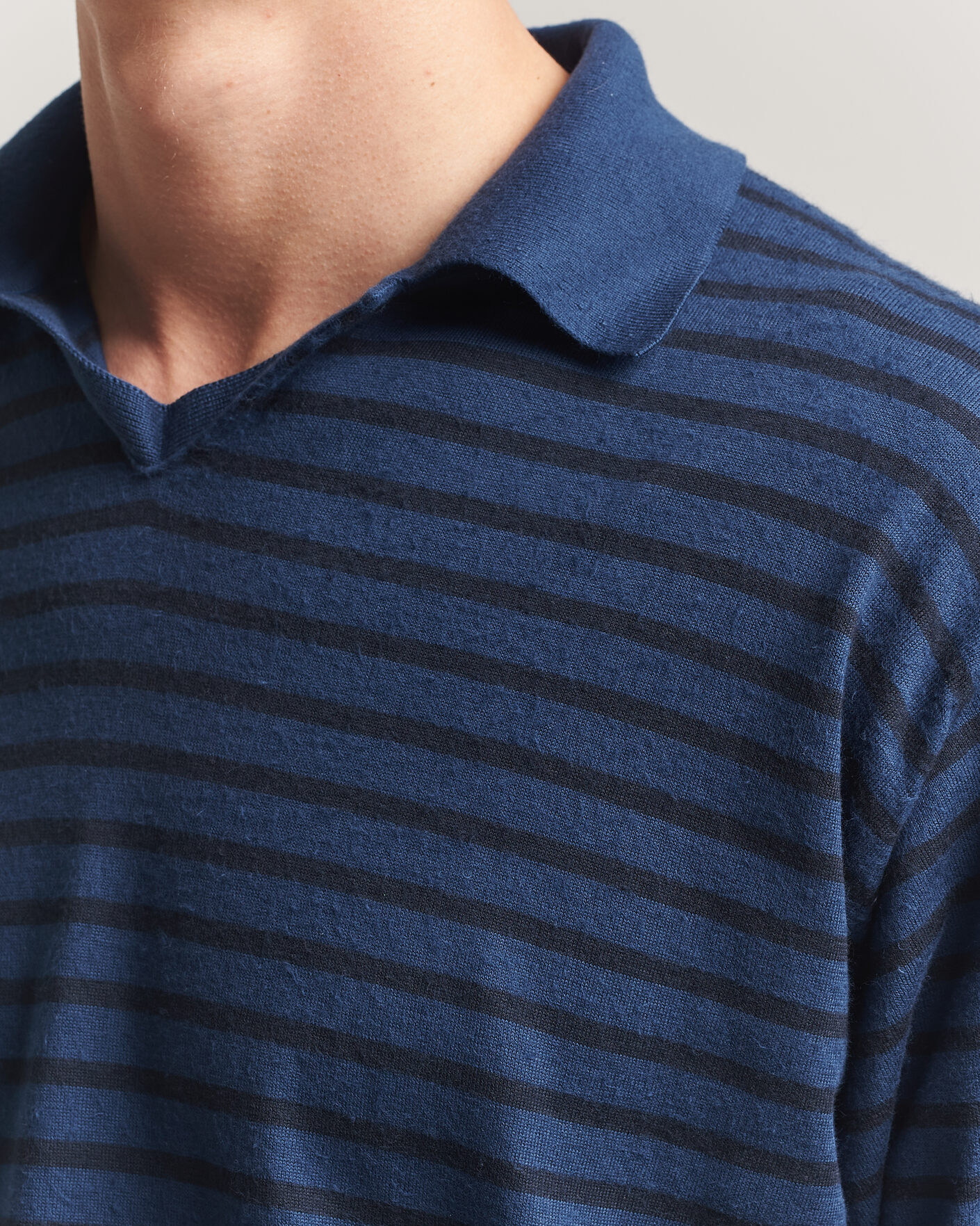 Mies | Pikeet | Auralee | Cotton Knit Skipper Polo Navy Stripe