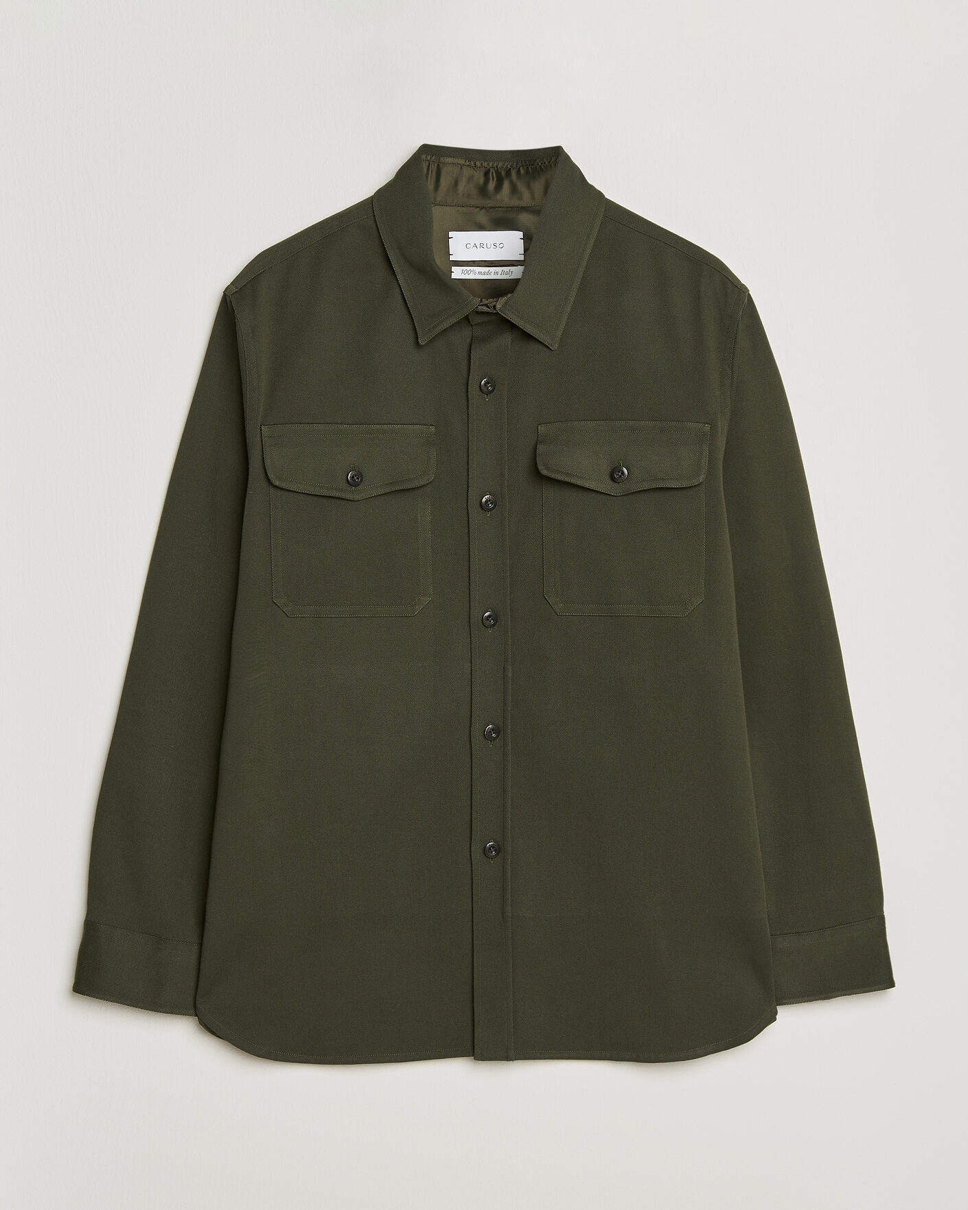 Mies | Kauluspaidat | Caruso | Twill Cotton Overshirt Dark Green