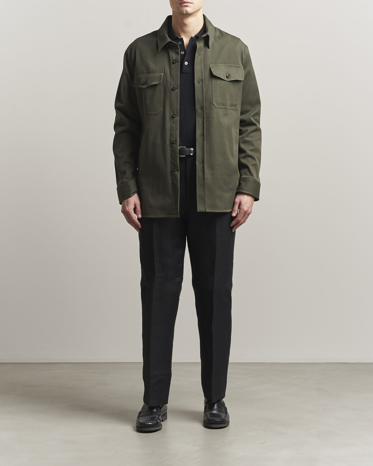 Mies | Kauluspaidat | Caruso | Twill Cotton Overshirt Dark Green