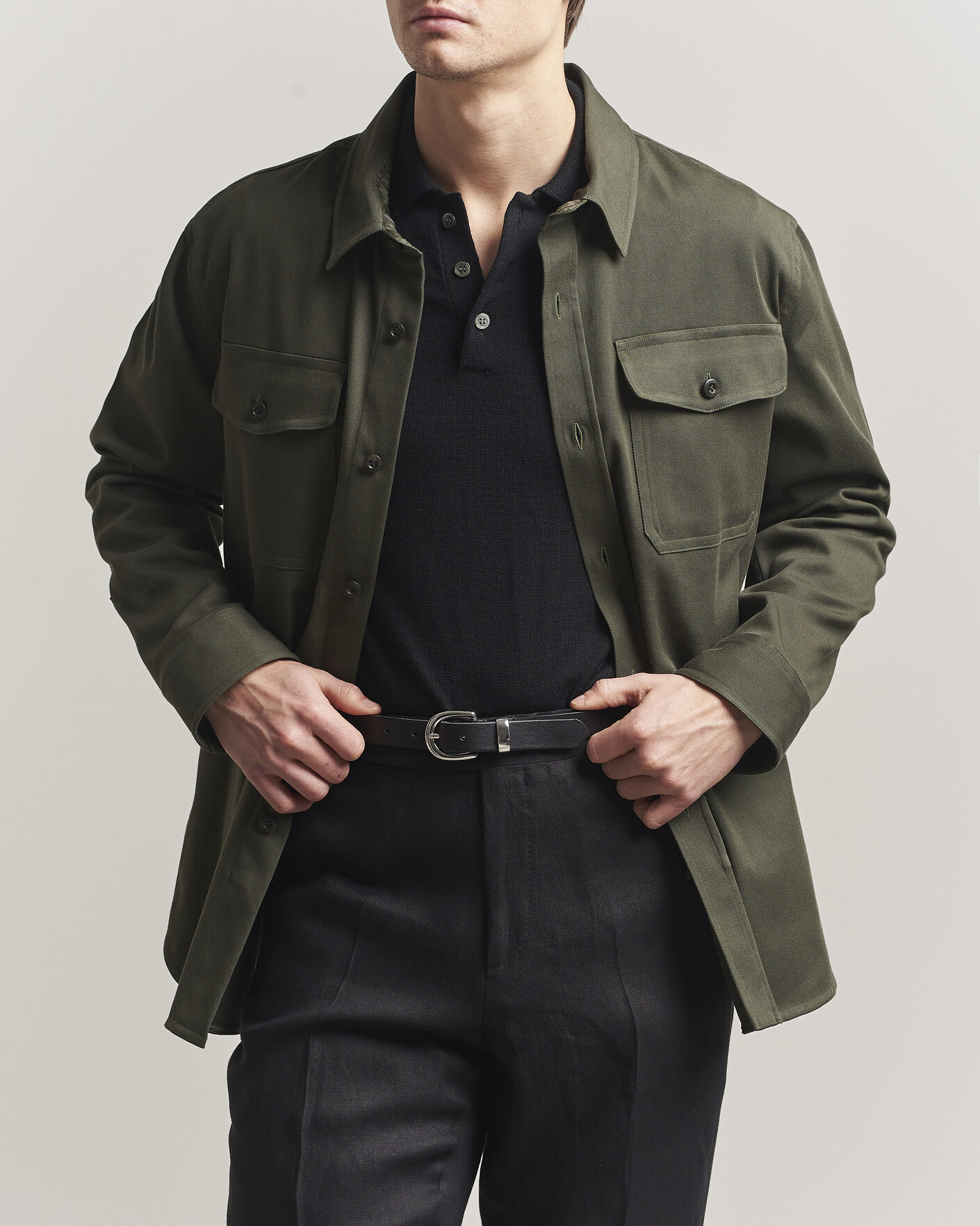 Mies | Kauluspaidat | Caruso | Twill Cotton Overshirt Dark Green