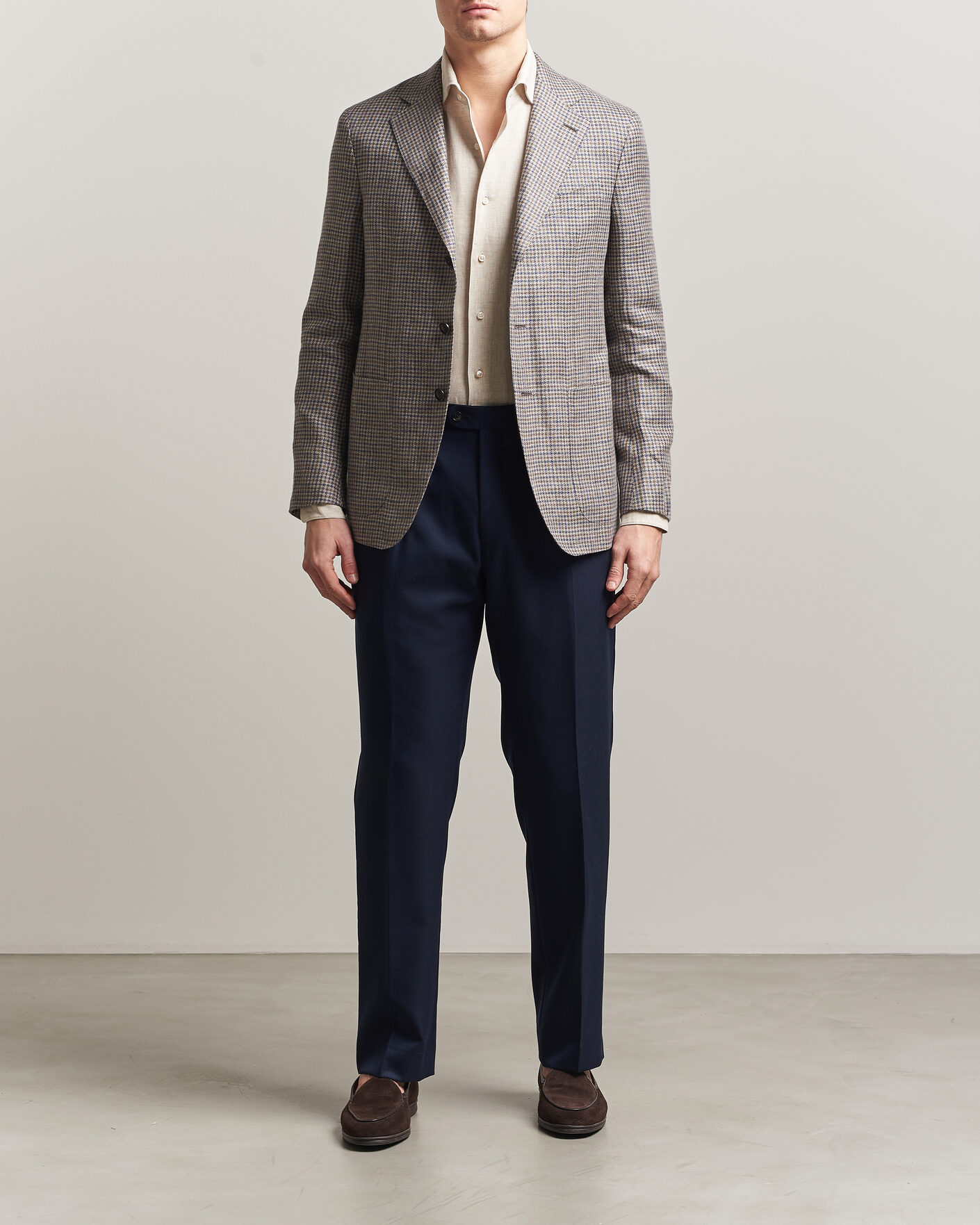 Mies | Pikkutakit | Caruso | Aida Linen/Wool Blazer Navy/Grey Check