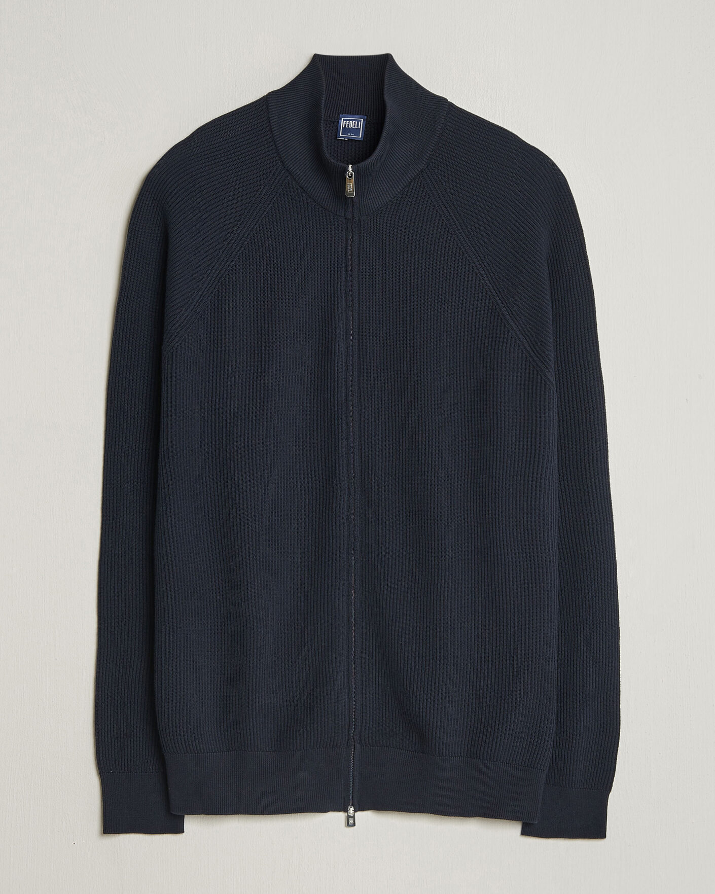 Mies | Puserot | Fedeli | Giza Cotton Full Zip Sweater Navy