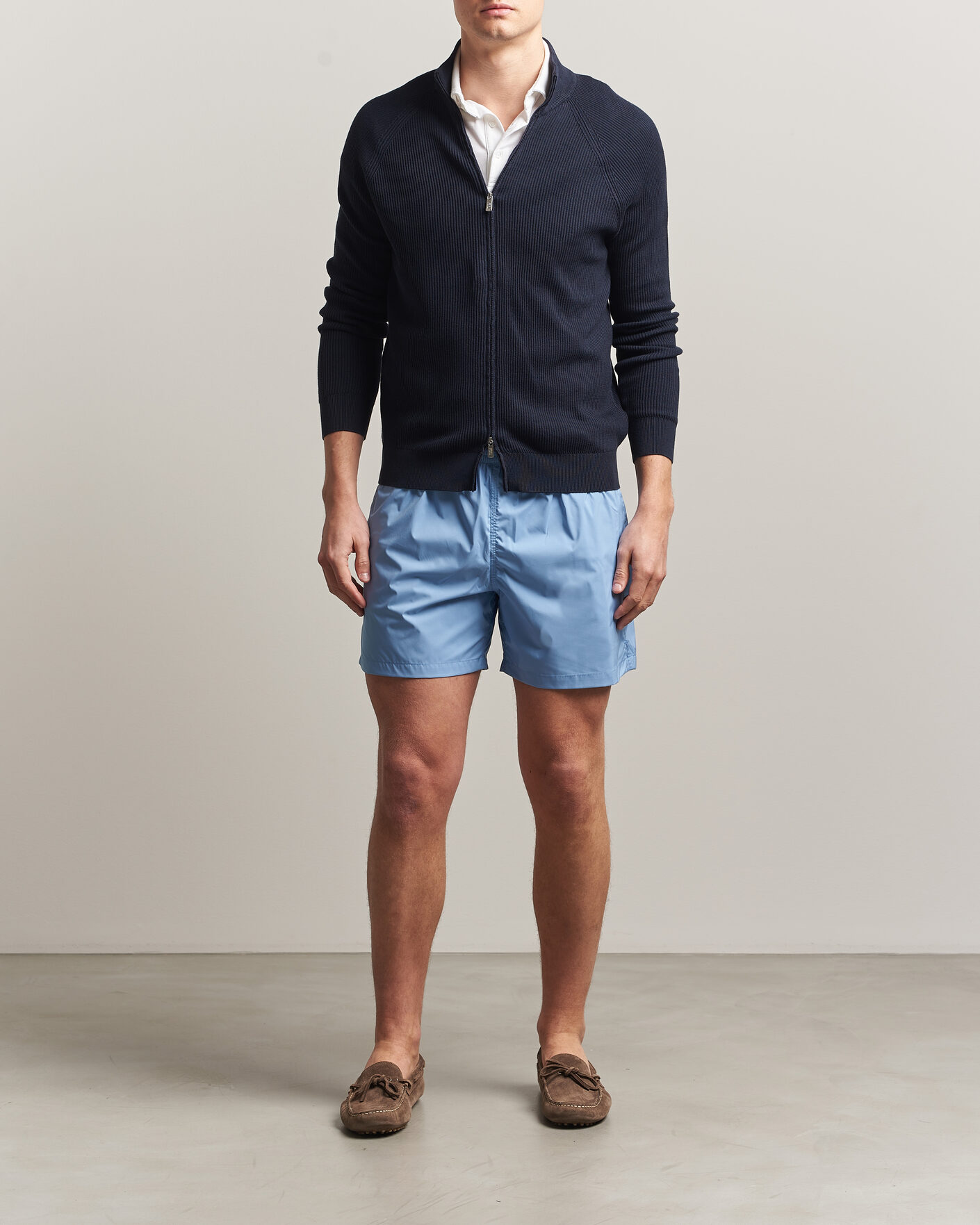 Mies | Puserot | Fedeli | Giza Cotton Full Zip Sweater Navy