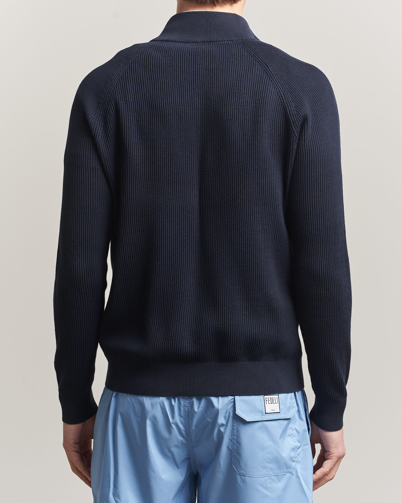 Mies | Puserot | Fedeli | Giza Cotton Full Zip Sweater Navy