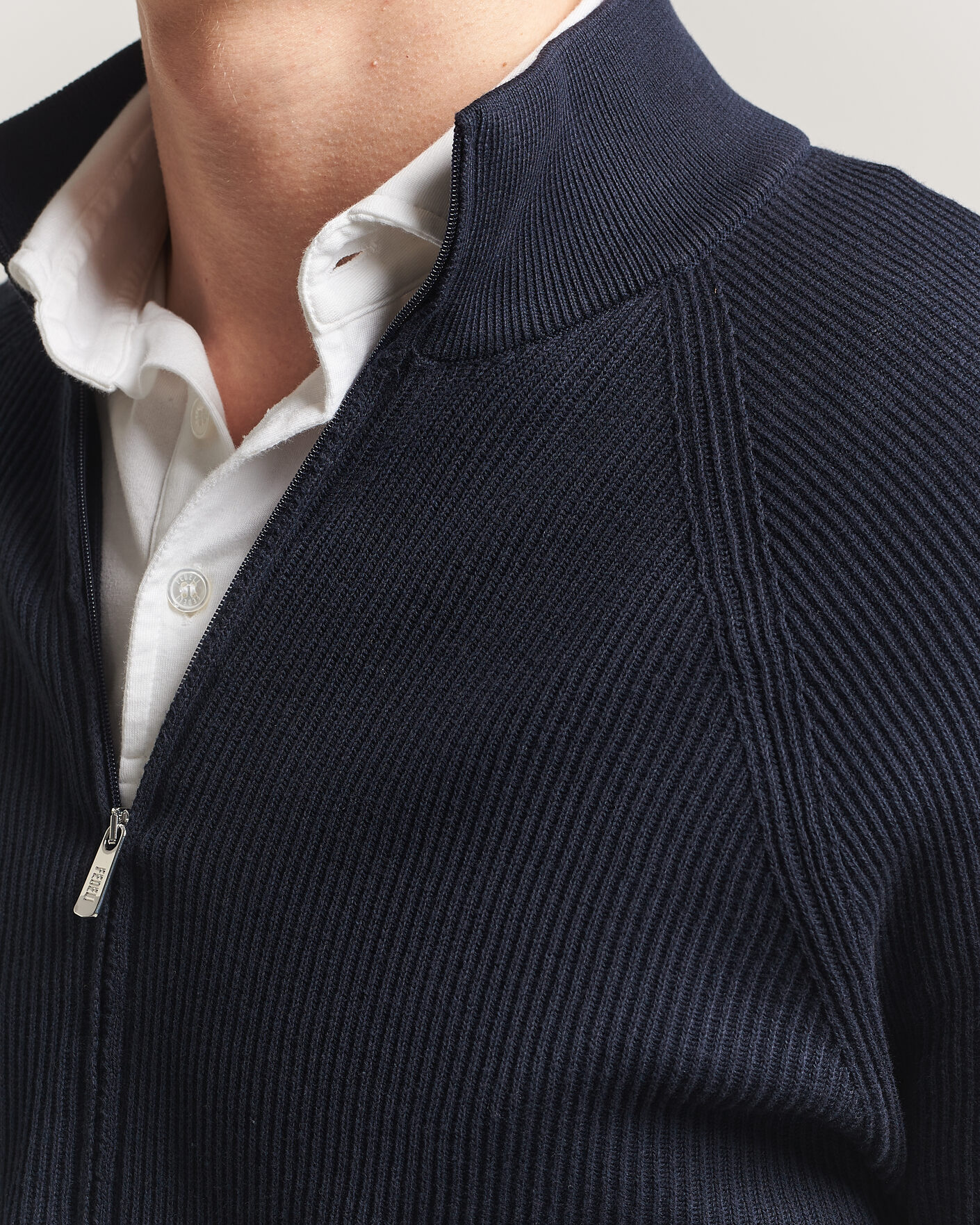 Mies | Puserot | Fedeli | Giza Cotton Full Zip Sweater Navy