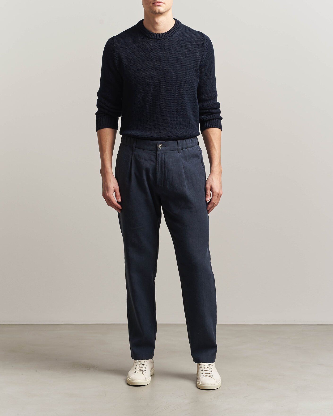 Mies | Housut | Herno | Cotton/Linen Drawstring Pants Navy