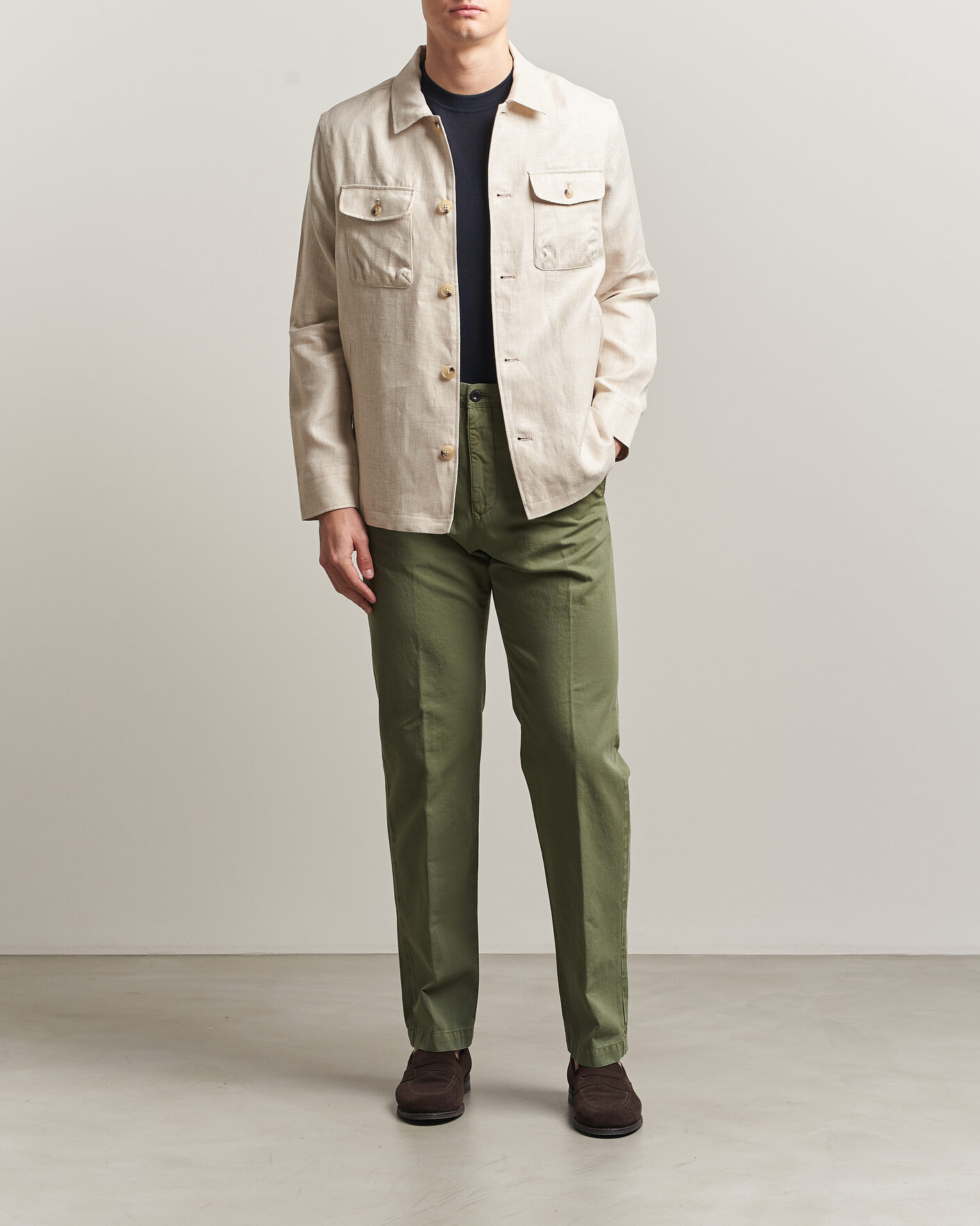 Mies | Housut | Incotex | Regular Fit Cotton/Linen Slacks Military