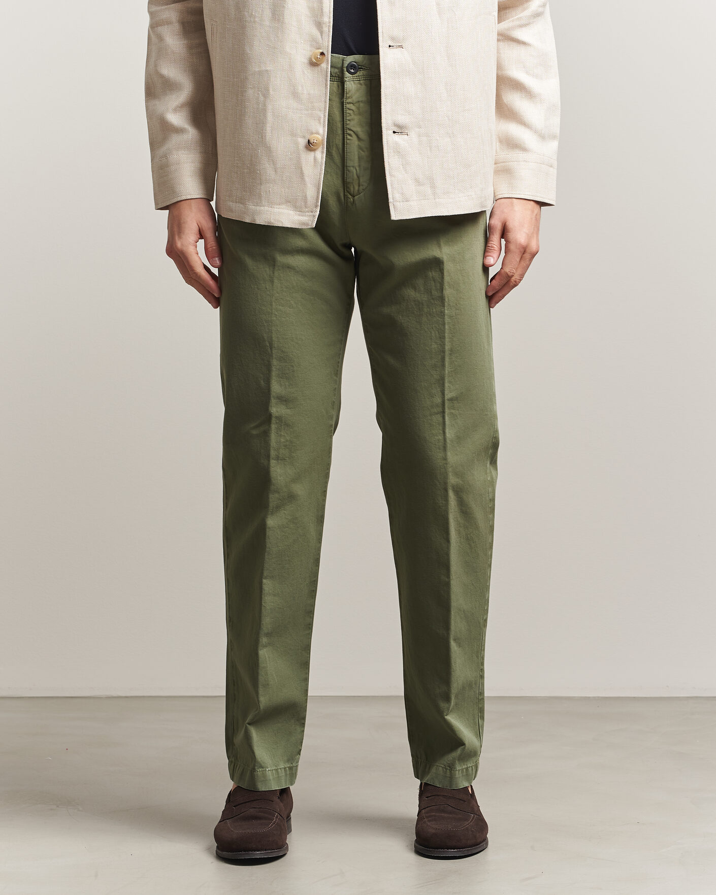 Mies | Housut | Incotex | Regular Fit Cotton/Linen Slacks Military