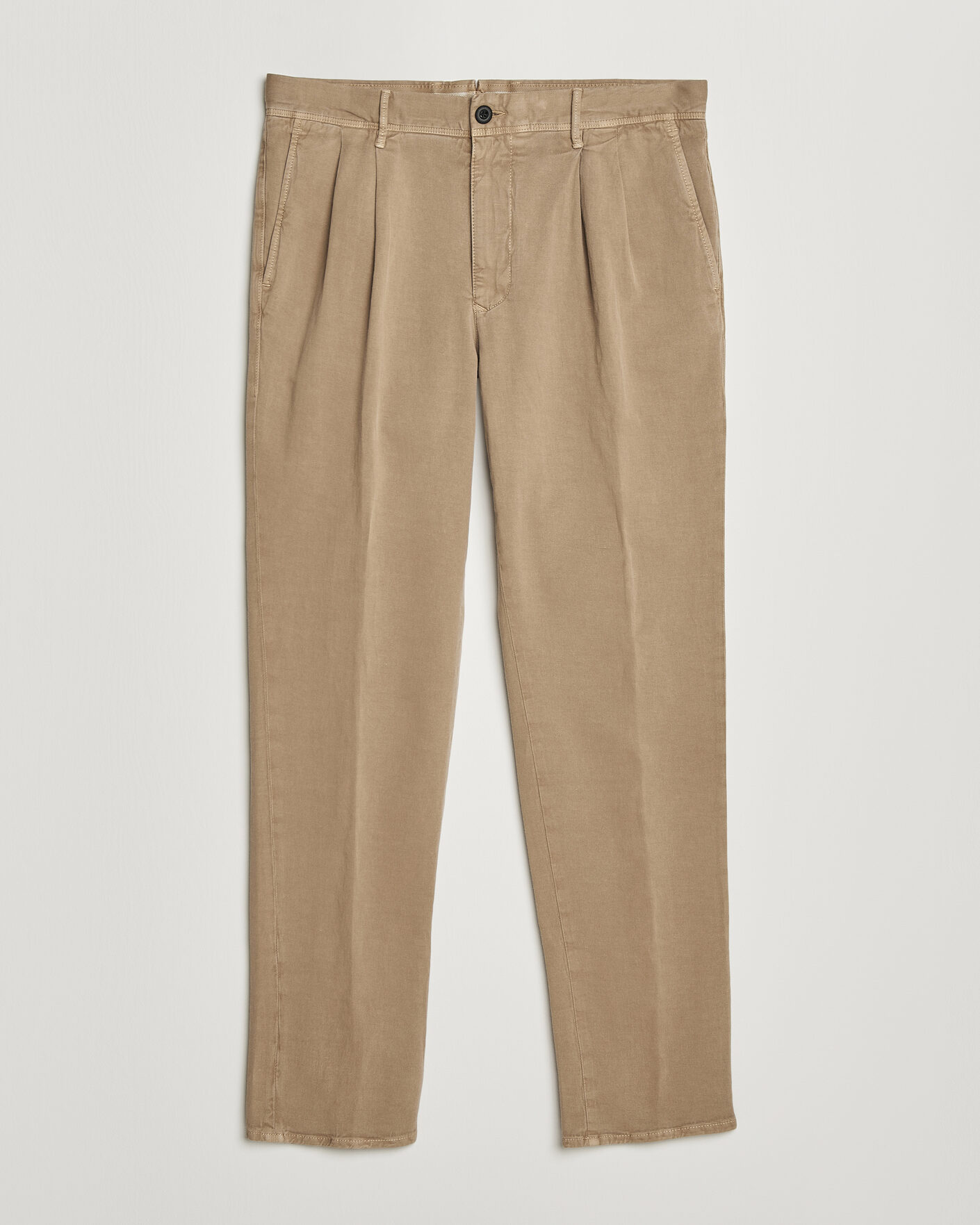 Mies | Housut | Incotex | Tapered Fit Pleated Linen Slacks Brown