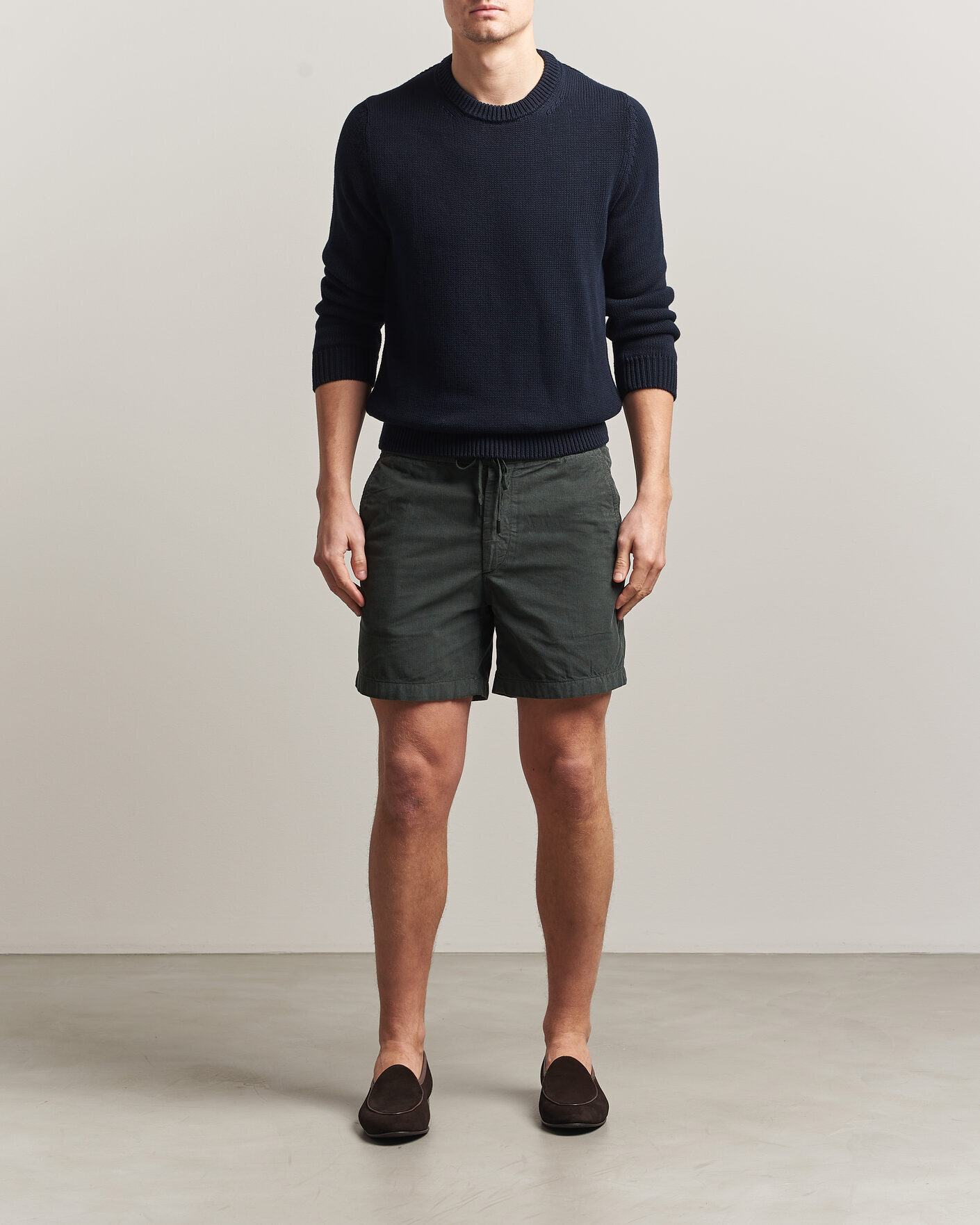 Mies | Shortsit | Incotex | Baby Corduroy Drawstring Shorts Dark Green