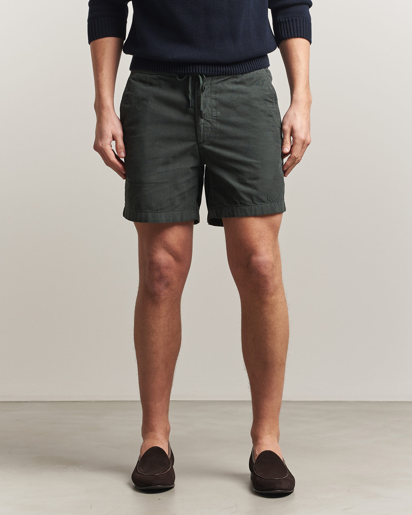 Mies | Shortsit | Incotex | Baby Corduroy Drawstring Shorts Dark Green