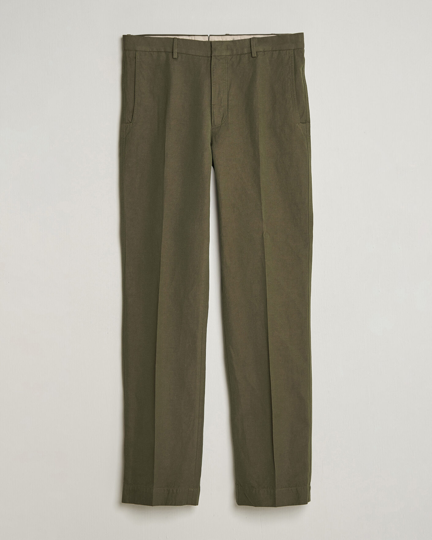 Mies | Housut | Incotex | Regular Fit Cotton/Linen Drill Trousers Military