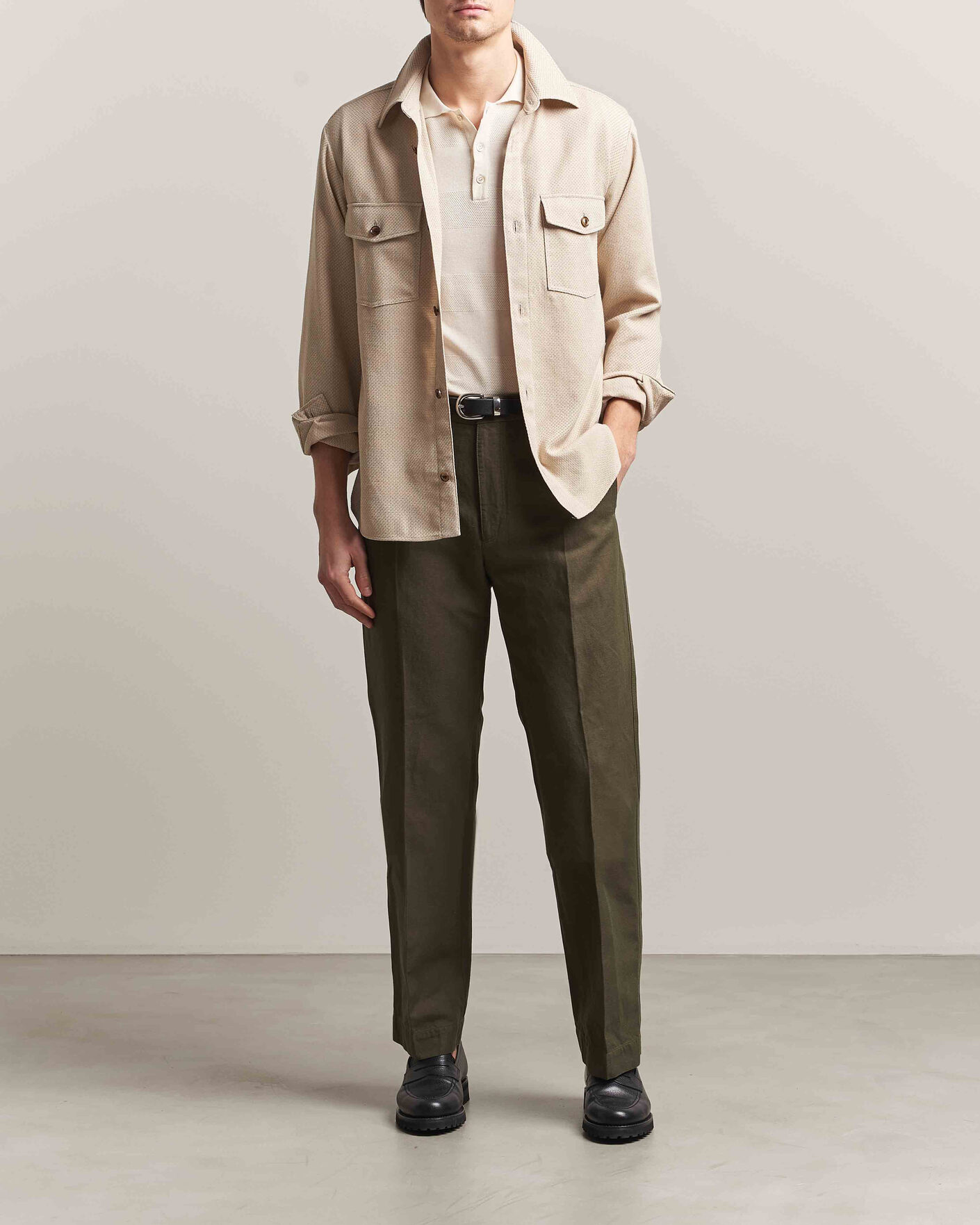 Mies | Housut | Incotex | Regular Fit Cotton/Linen Drill Trousers Military