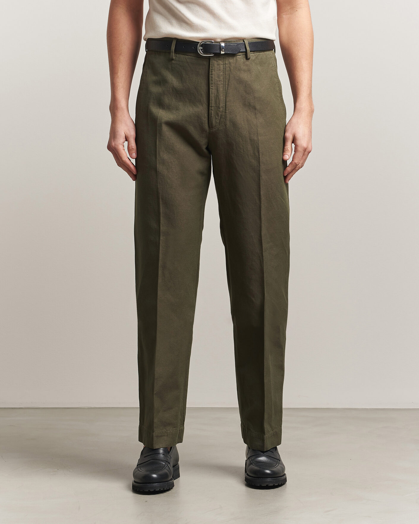Mies | Housut | Incotex | Regular Fit Cotton/Linen Drill Trousers Military
