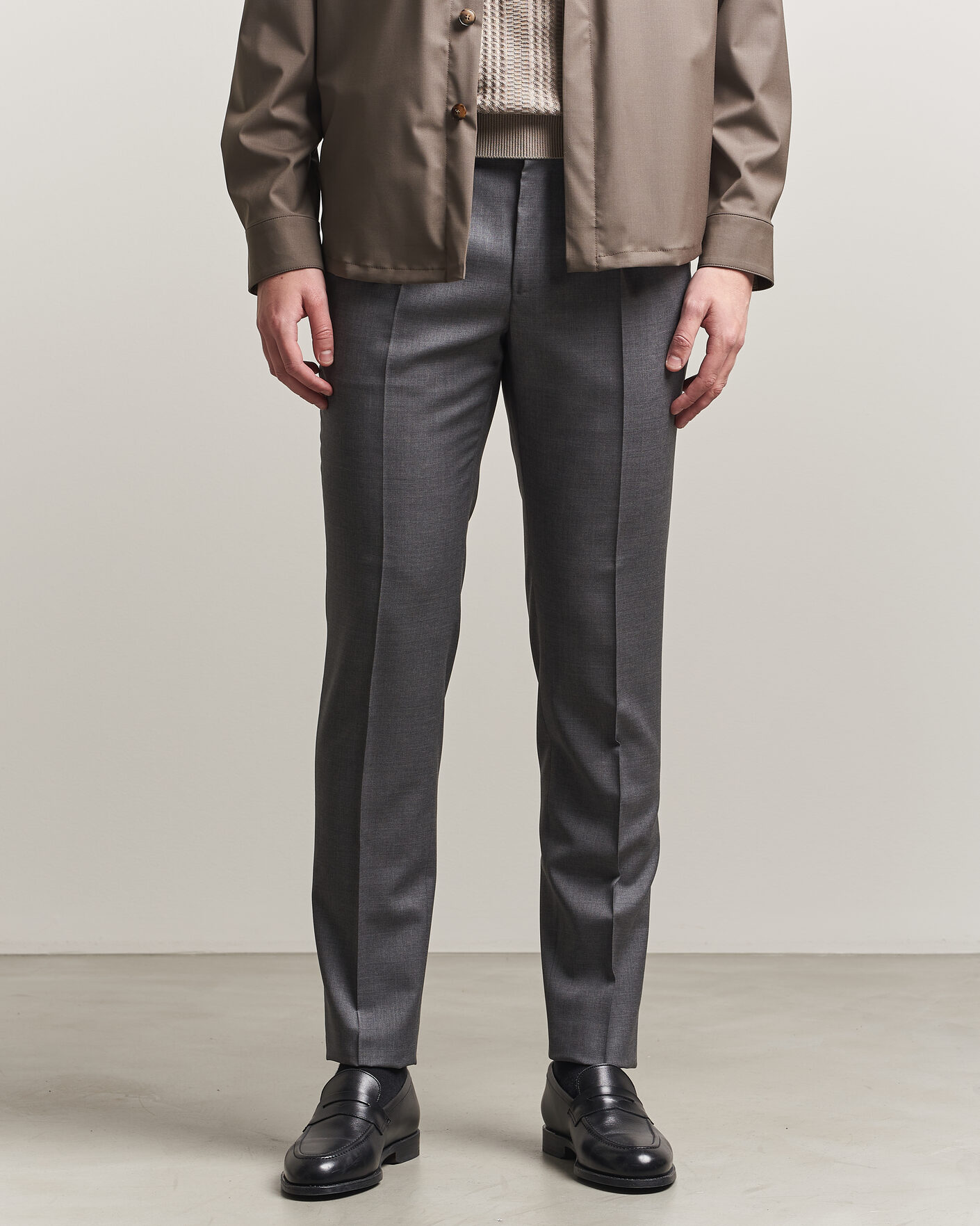 Mies | Housut | Incotex | Regular Fit Super 100s Wool Pants Grey Melange