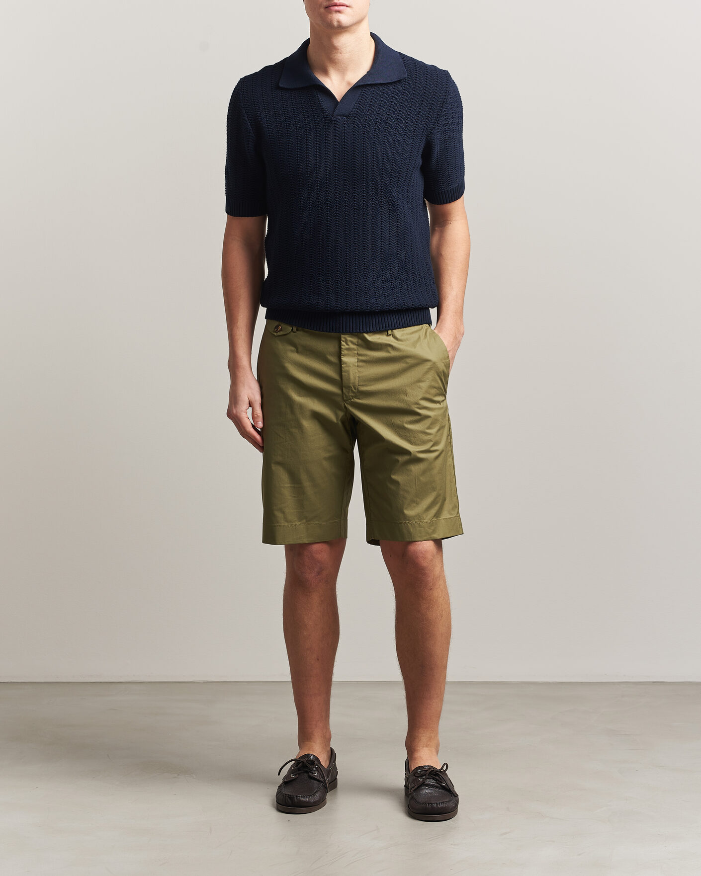 Mies | Shortsit | Incotex | Cotton Poplin Shorts Olive
