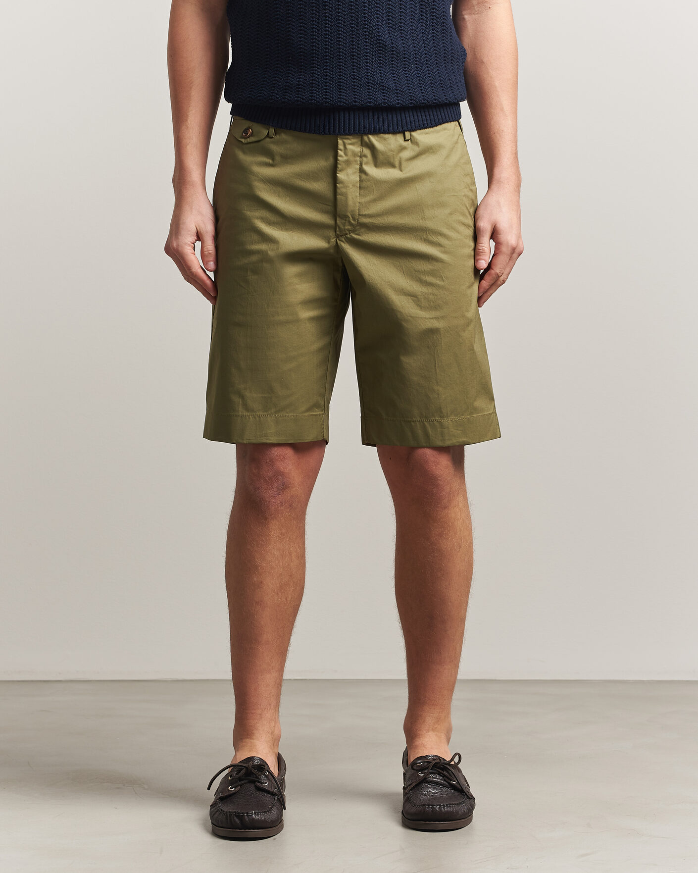Mies | Shortsit | Incotex | Cotton Poplin Shorts Olive