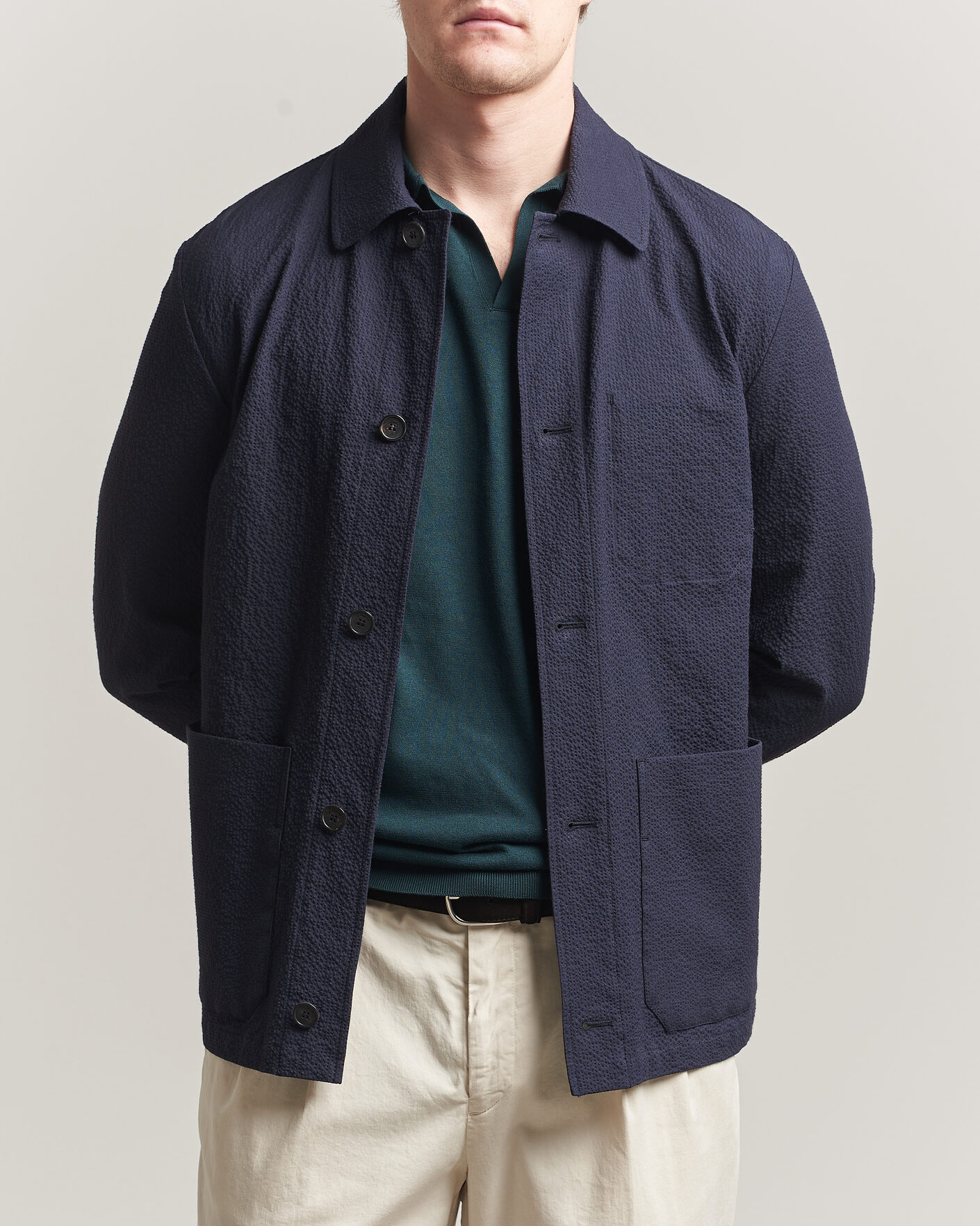 Mies | Takit | Incotex | Seersucker Cotton/Silk Chore Jacket Navy