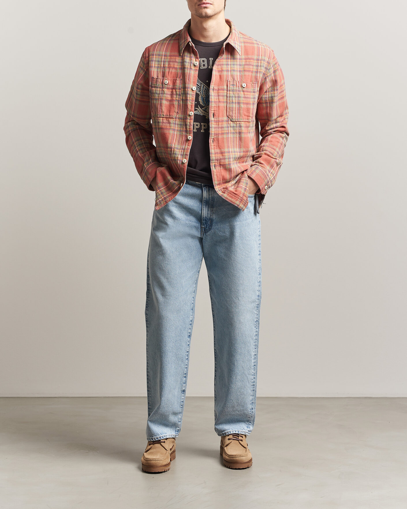 Mies | Kauluspaidat | RRL | Cameron Double Pocket Shirt Red/Blue Check