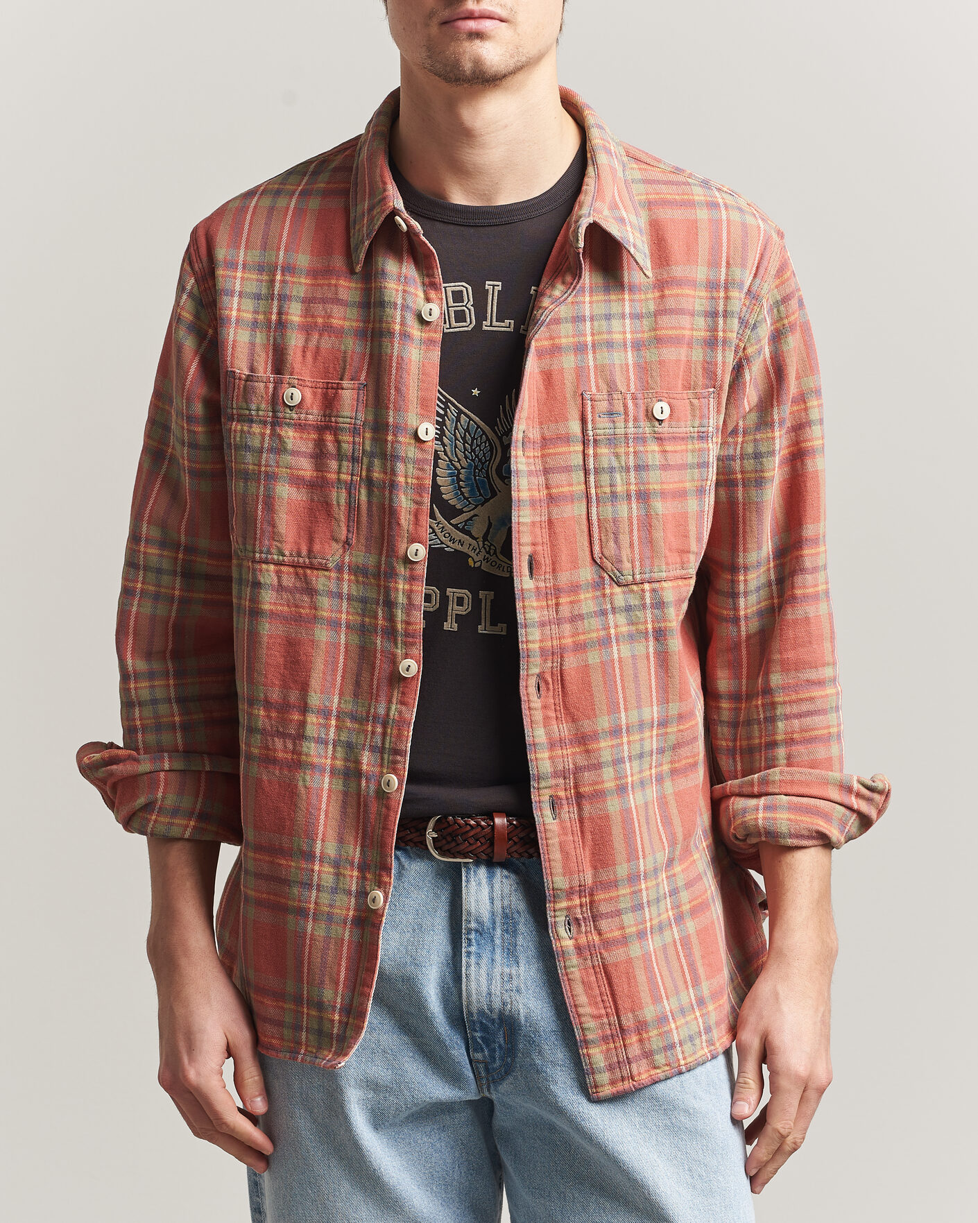 Mies | Kauluspaidat | RRL | Cameron Double Pocket Shirt Red/Blue Check