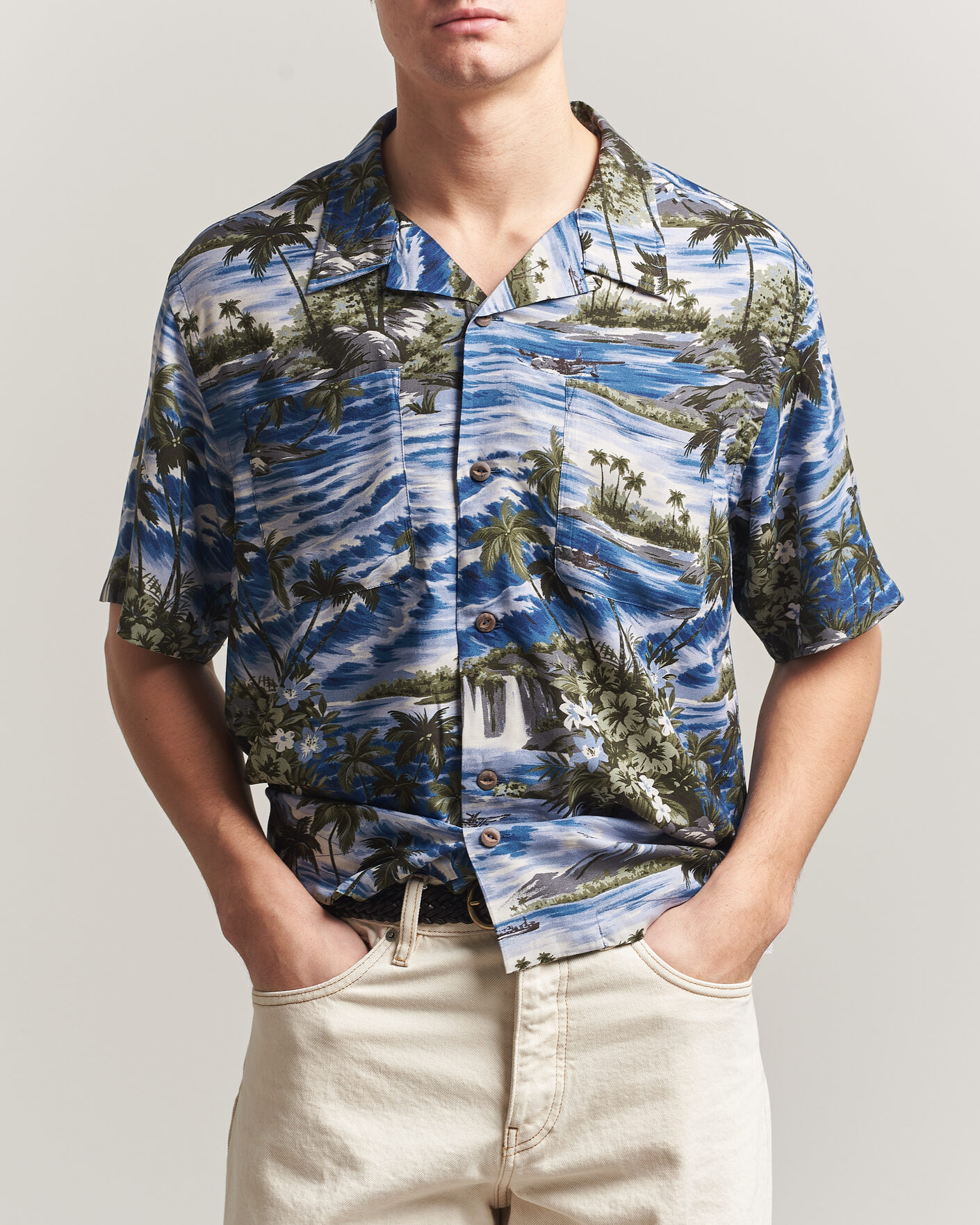 Mies | Kauluspaidat | RRL | Printed Camp Shirt Blue
