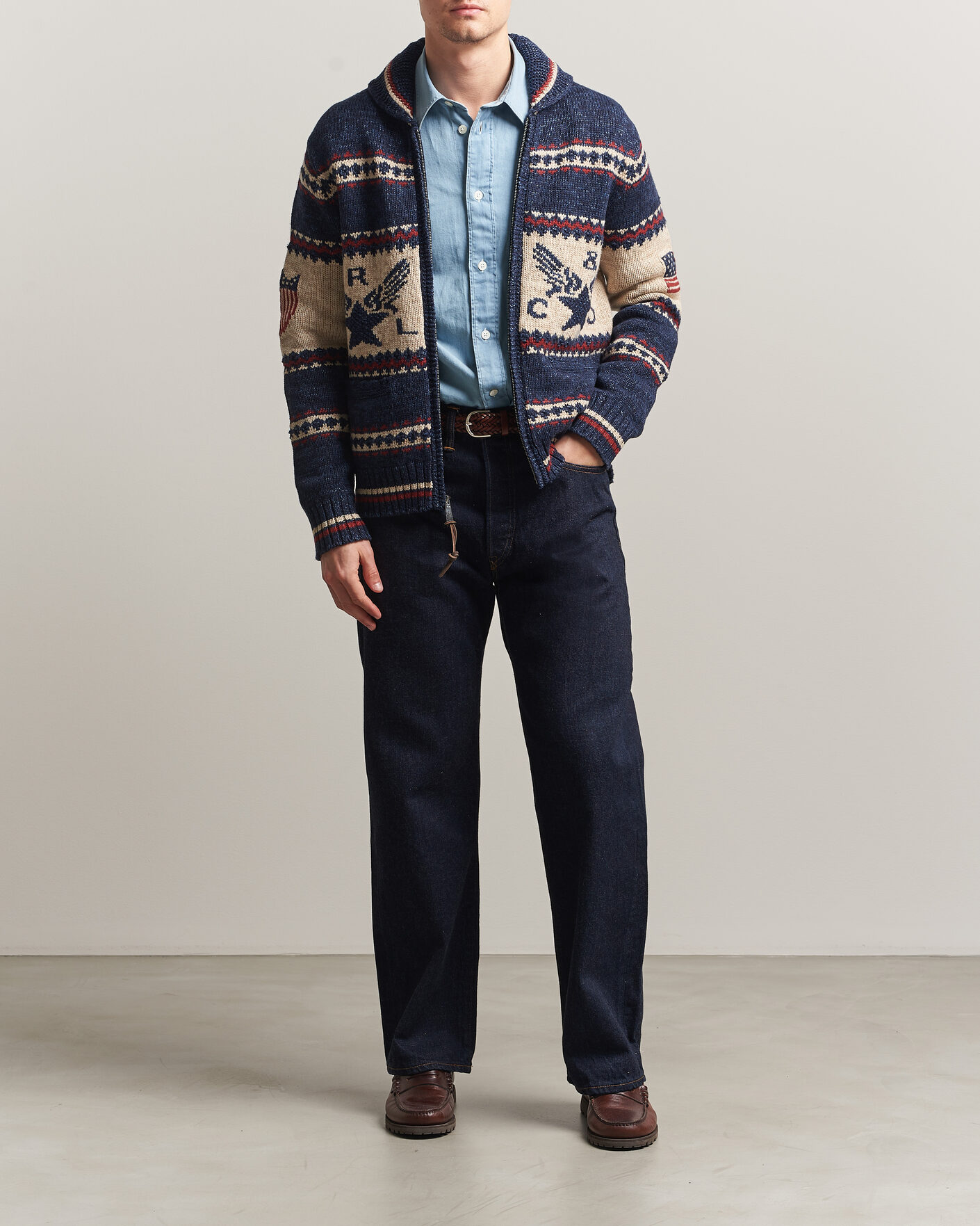 Mies | Puserot | RRL | Jacquard Shawl Cardigan Indigo