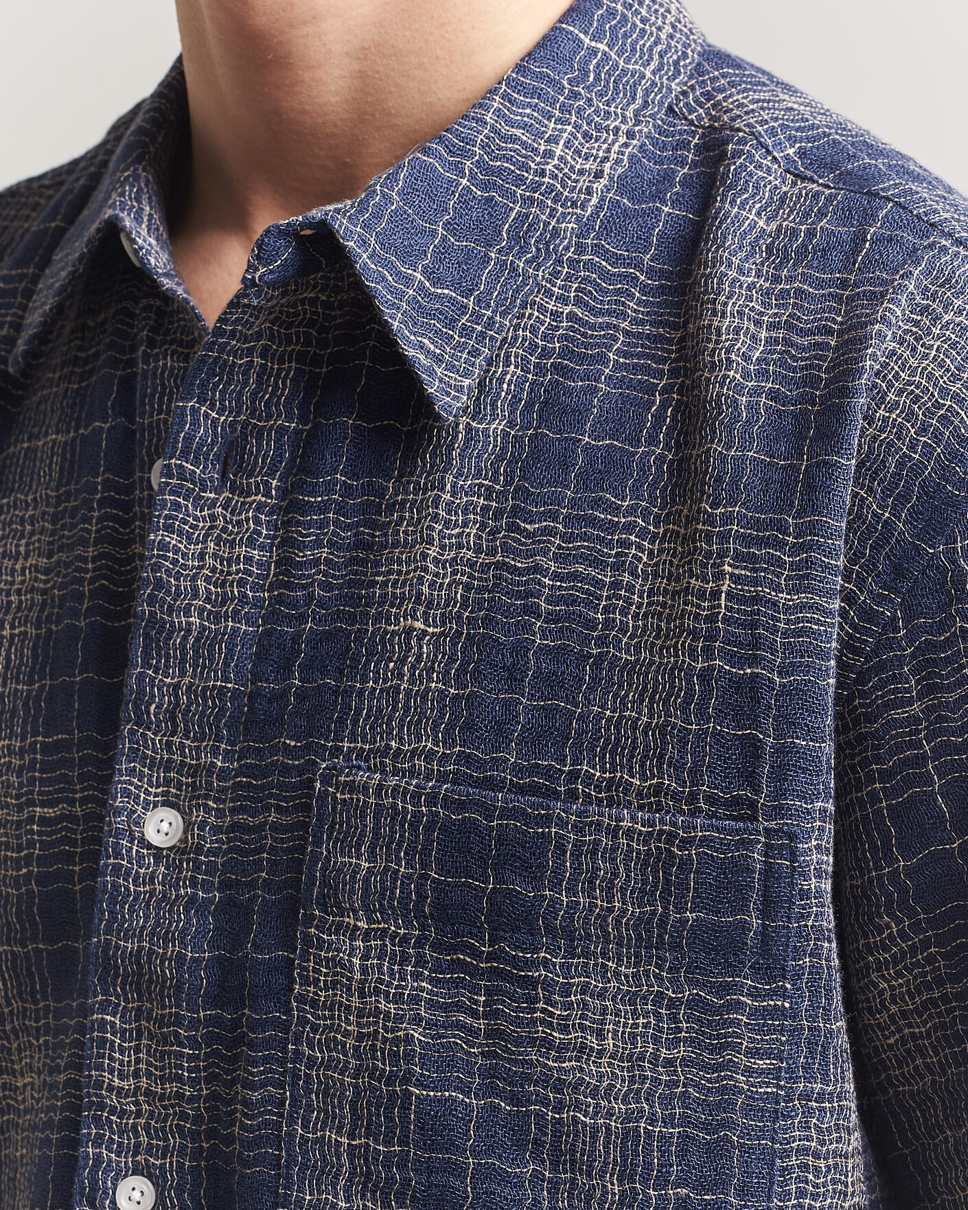 Mies | Kauluspaidat | Palmes | Cotton/Linen Short Sleeve Shirt Navy Check