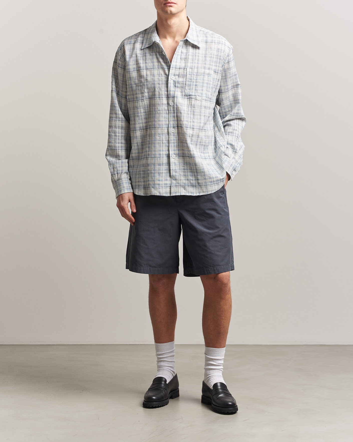 Mies | Kauluspaidat | Palmes | Cotton/Linen Shirt Light Blue Check