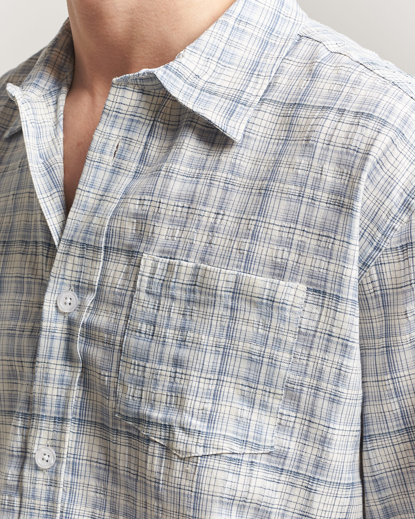 Mies | Kauluspaidat | Palmes | Cotton/Linen Shirt Light Blue Check